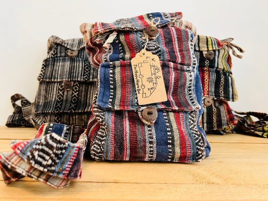 Handmade Fair Trade Recycled Cotton Mini Backpack Hippie Bohemian Style Travel Festival Holiday 