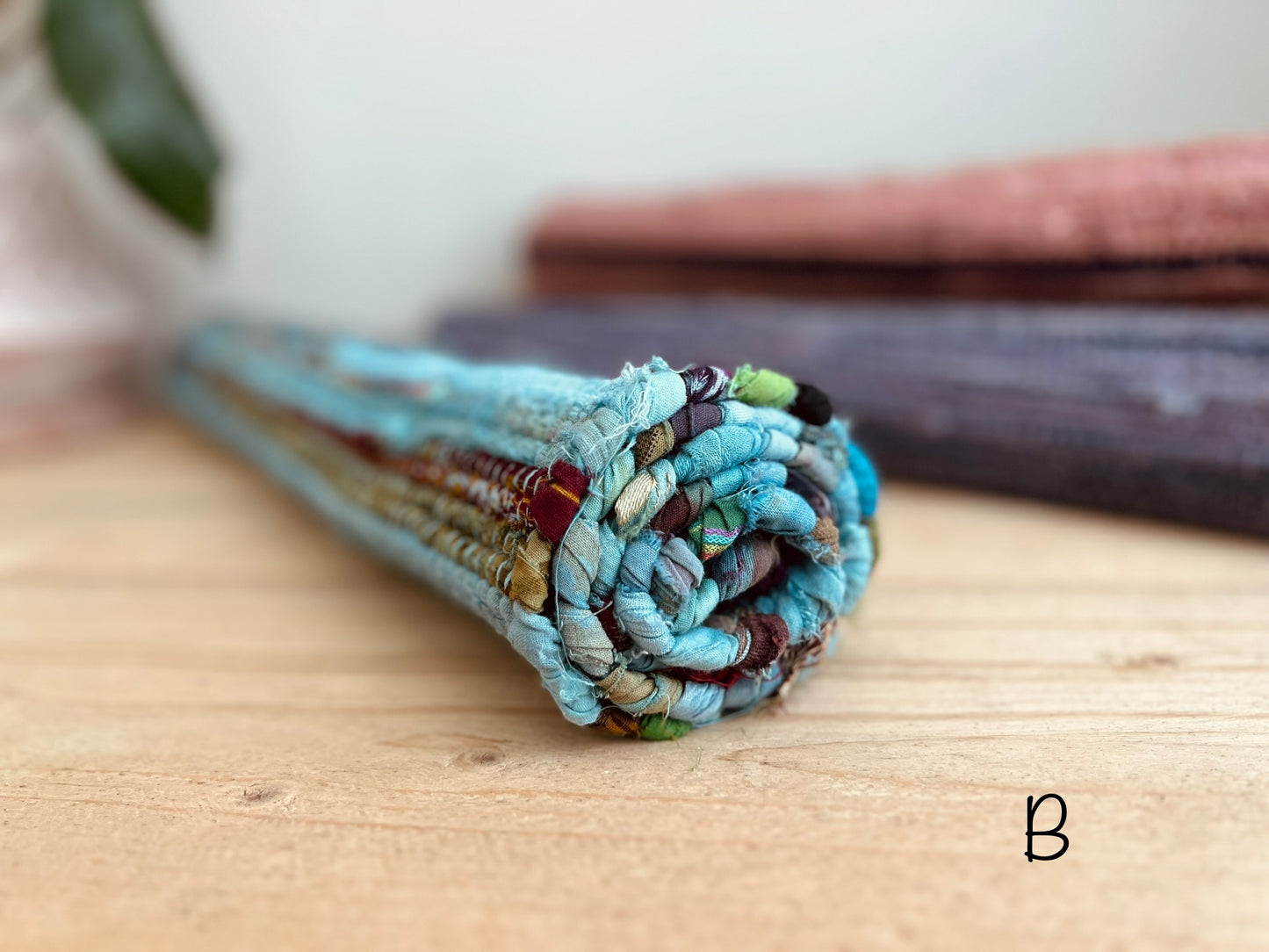 Handmade,Fair Trade, Rag Rug, Dip Dyed, Indian Mat, Blue