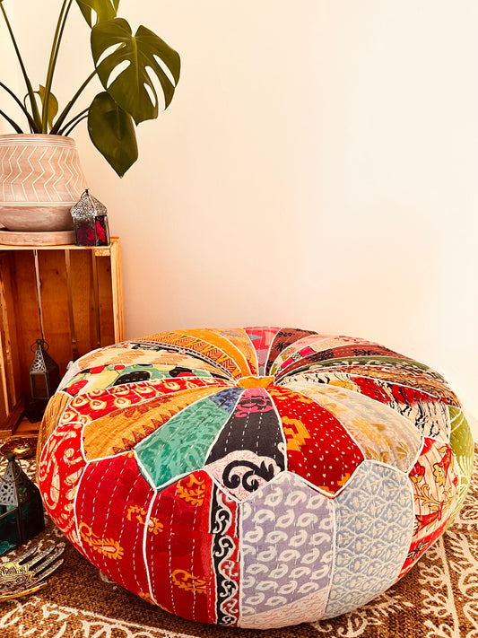 Vintage Kantha footstool pouffe