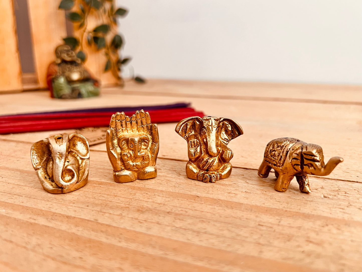 Mini Brass Elephant & Ganesha Incense Stick Holders