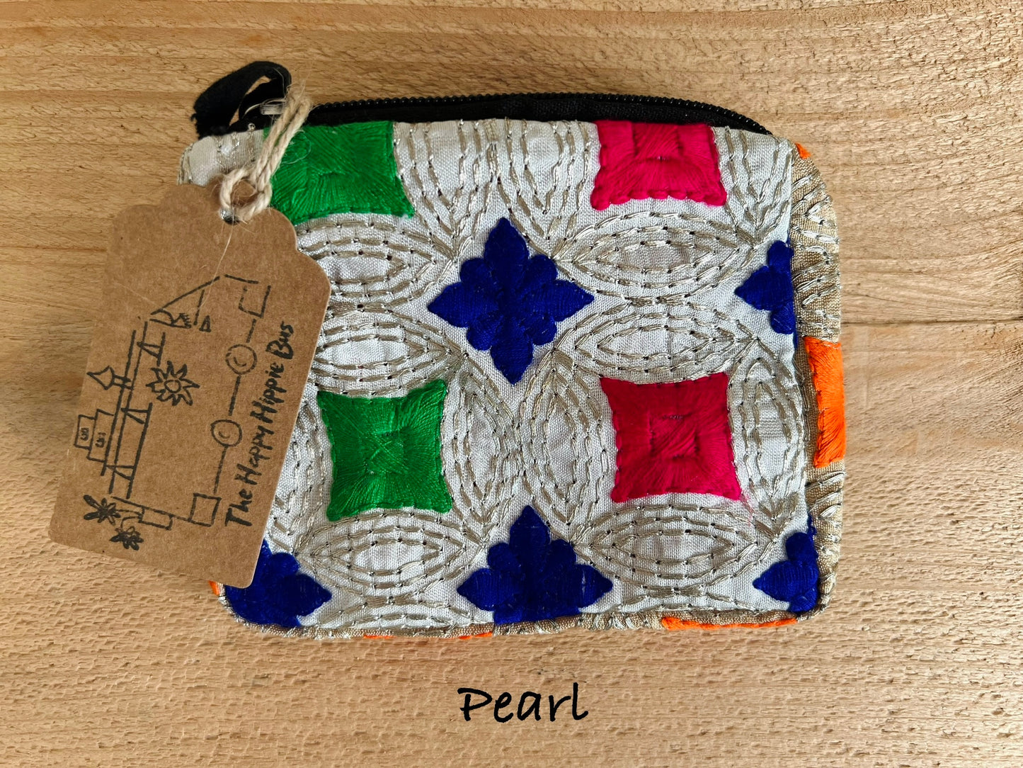 Handmade fair trade bohemian hippie coin purse white 