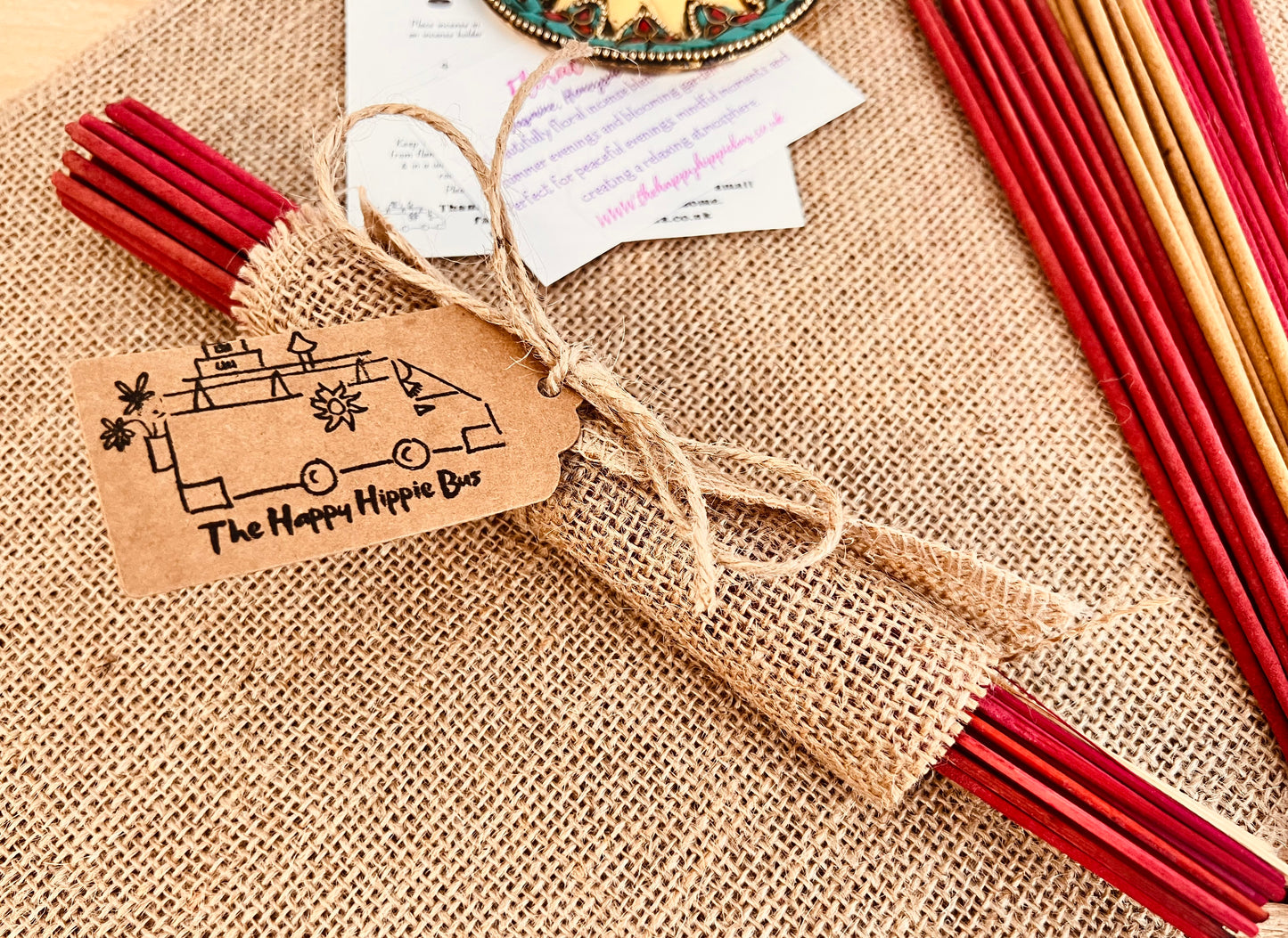 Summer Scented Incense Sticks Floral Bloom Jasmine, Honeysuckle, Opium Incense Bundle Plastic Free Hessian Wrapped