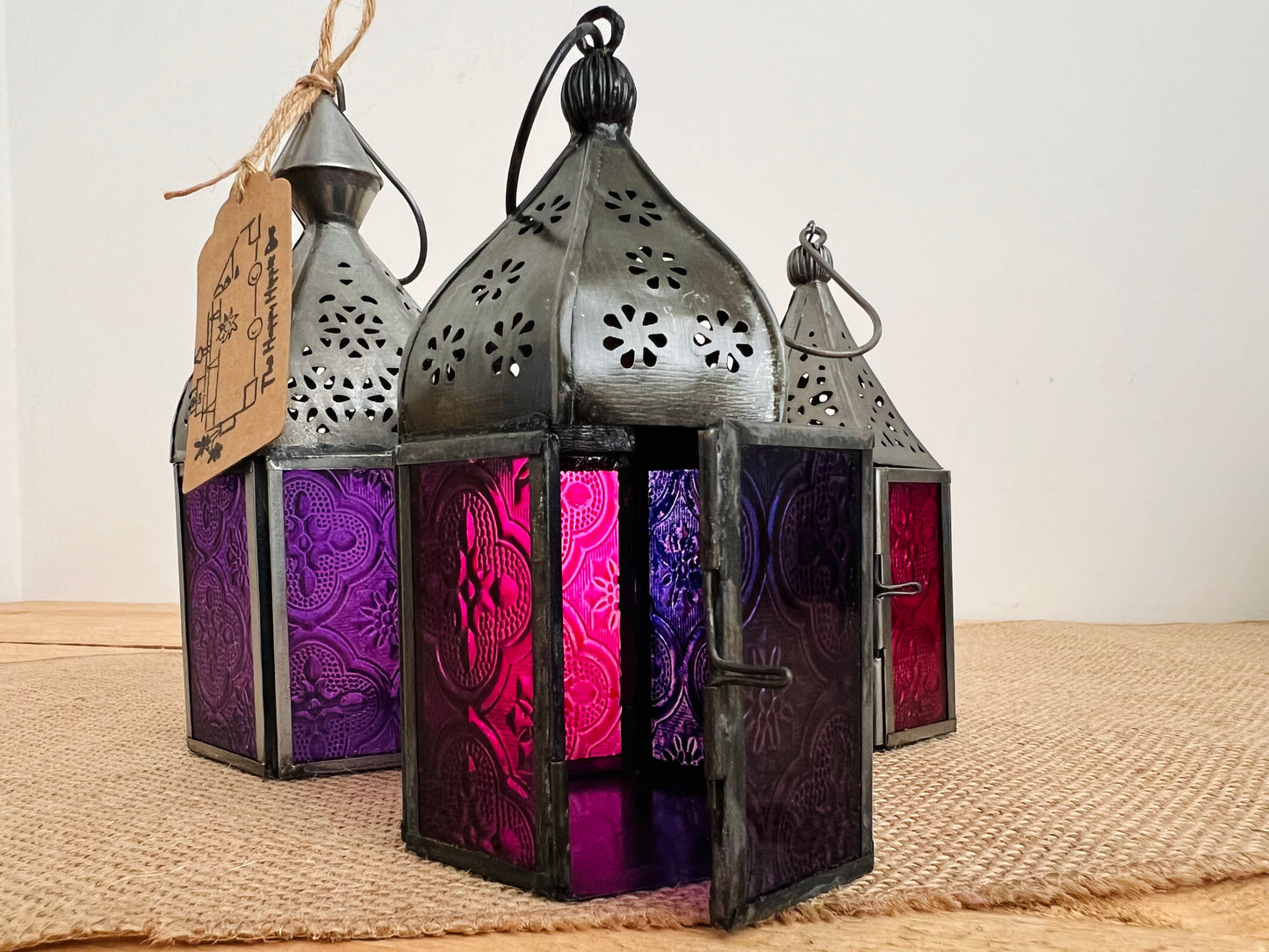Set Of Three Deep Purple & Pink Moroccan Lantern Bundle