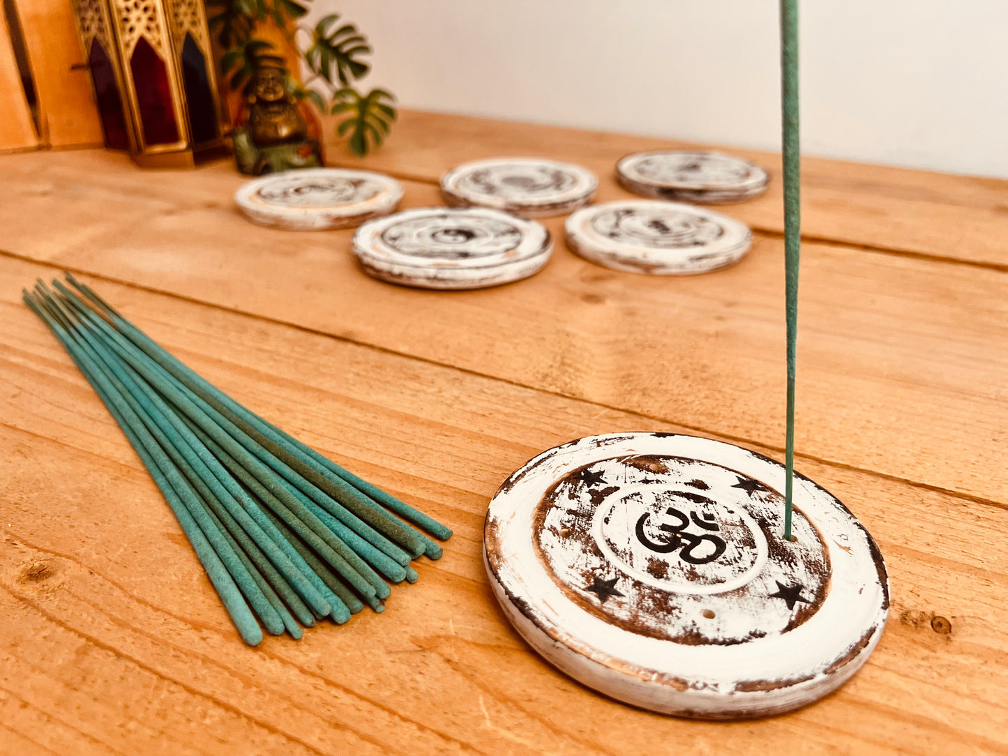 Round Incense Stick Holder Ash Catcher Mango Wood