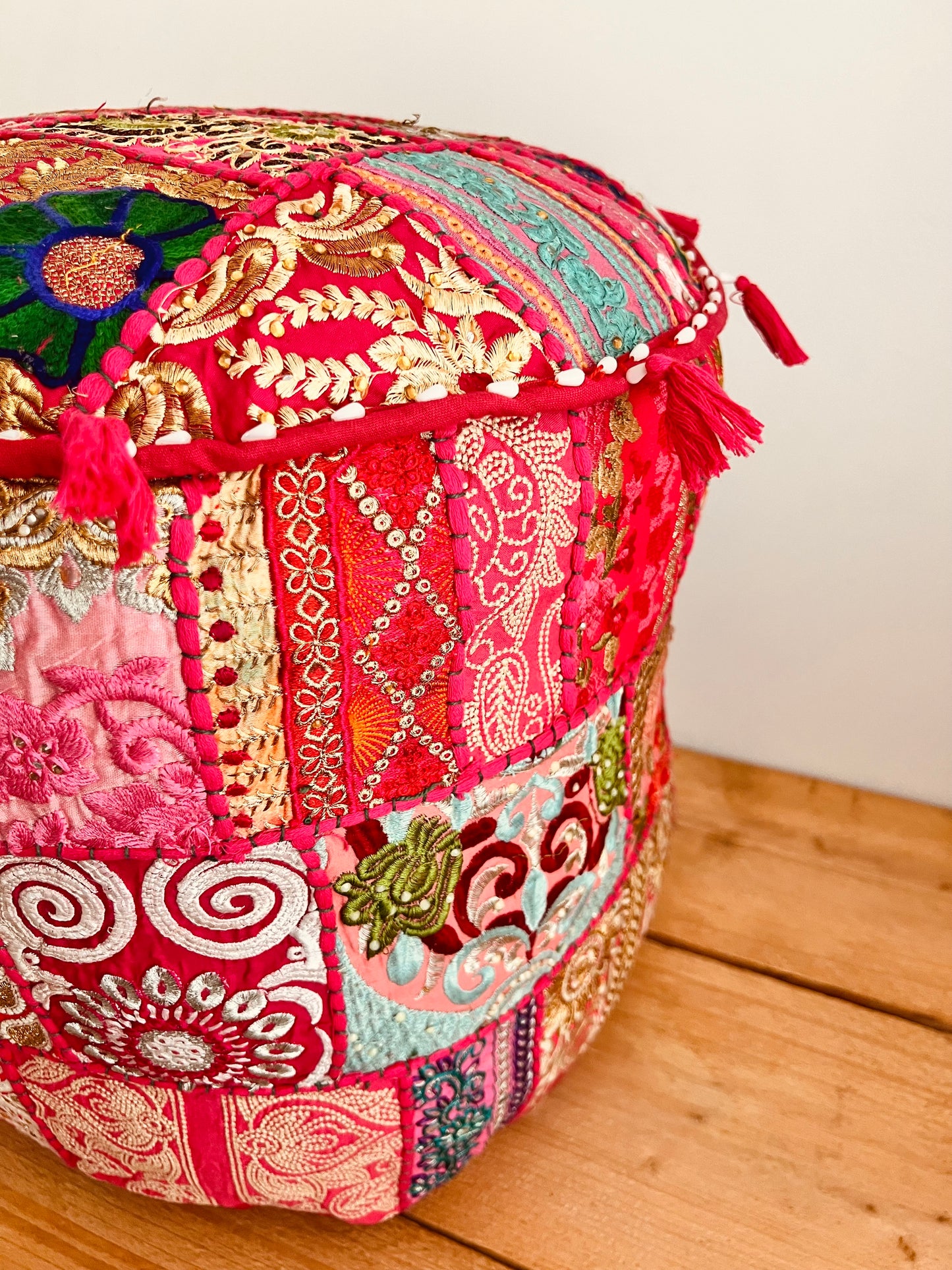 Handmade Indian Bright Pink Pouffe Seconds