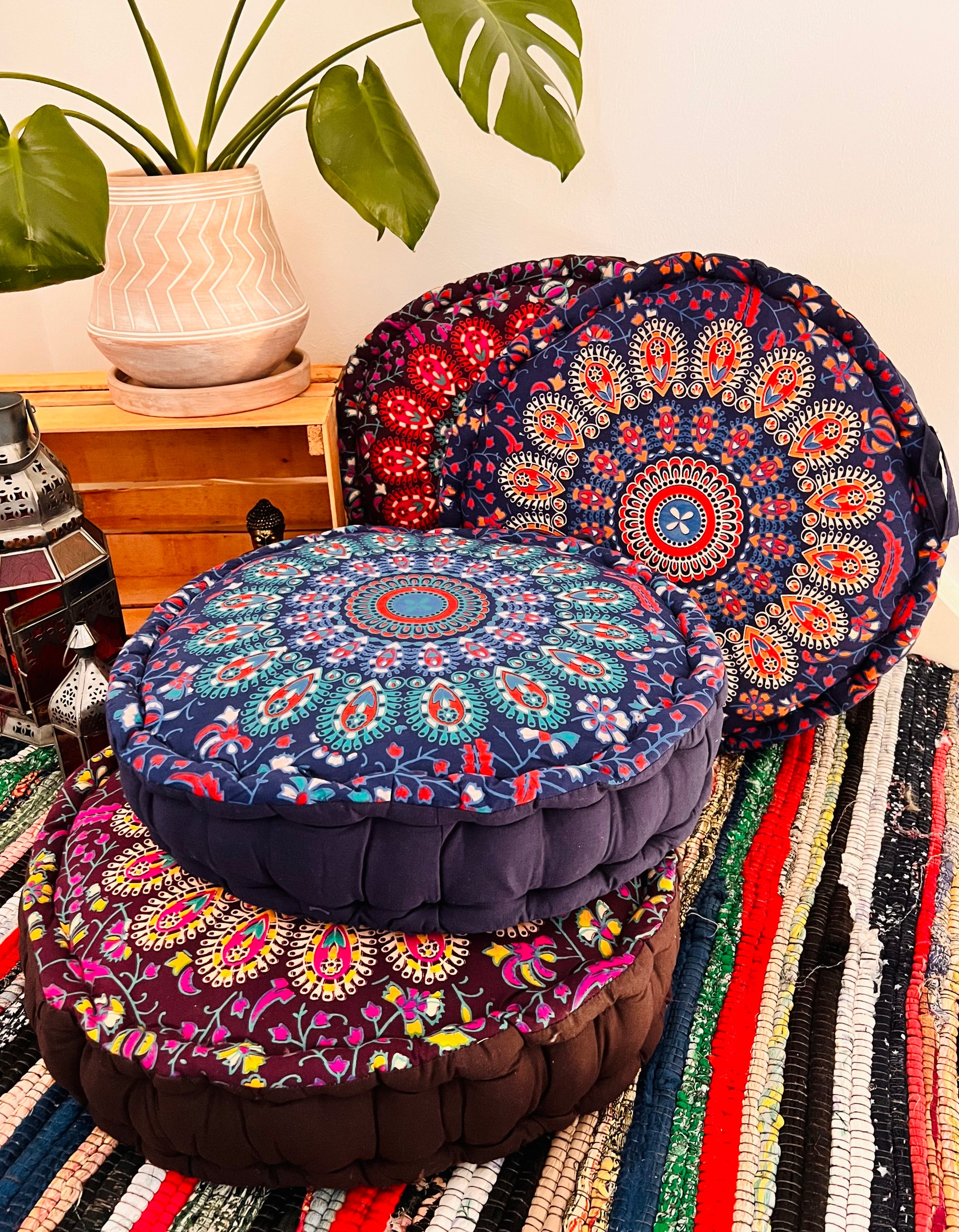 Handmade Fair Trade Peacock Print Large Floor Yoga Meditation Cushion Bohemian Hippie Home Decor 