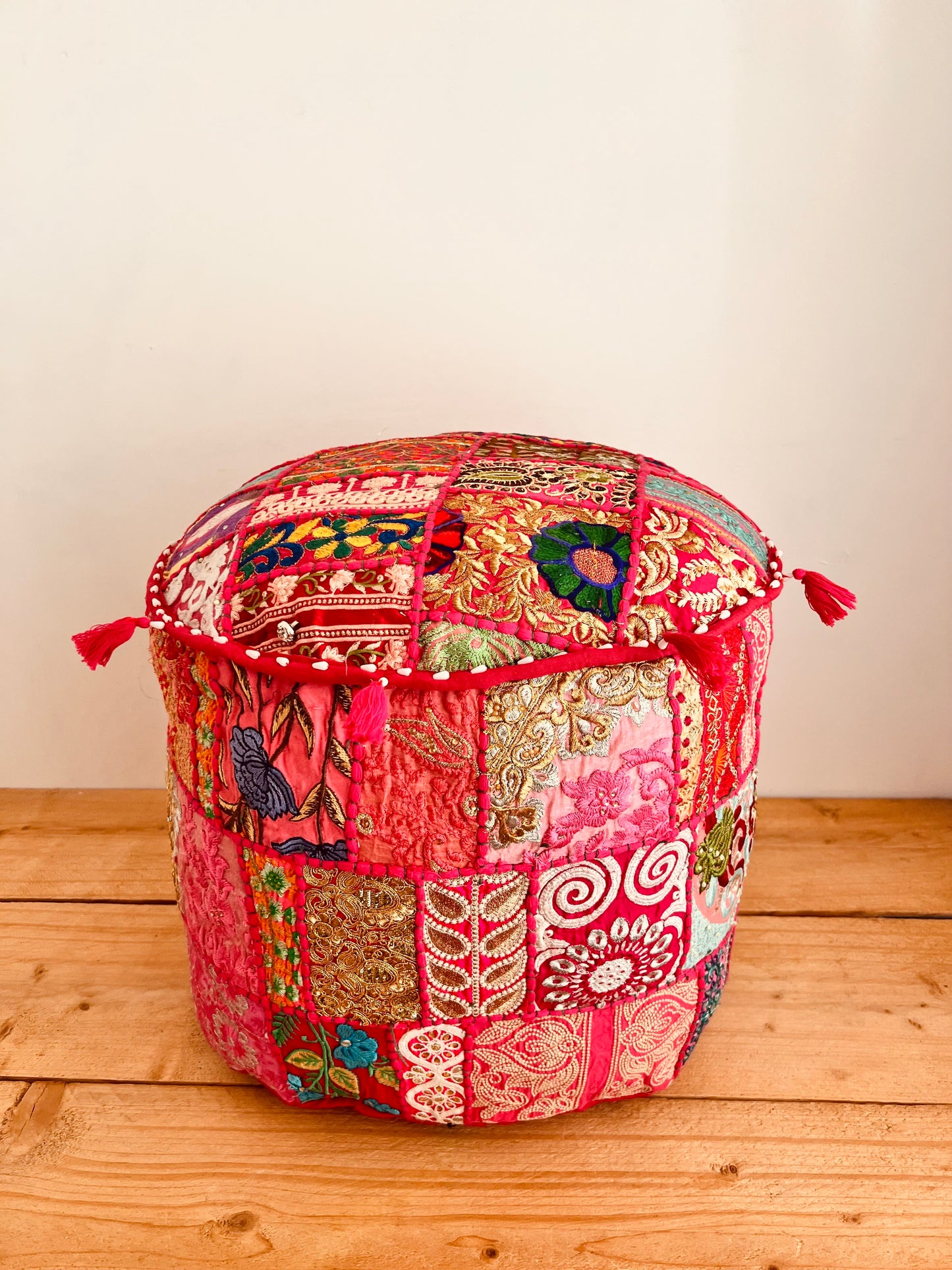 Handmade Indian Bright Pink Pouffe Seconds