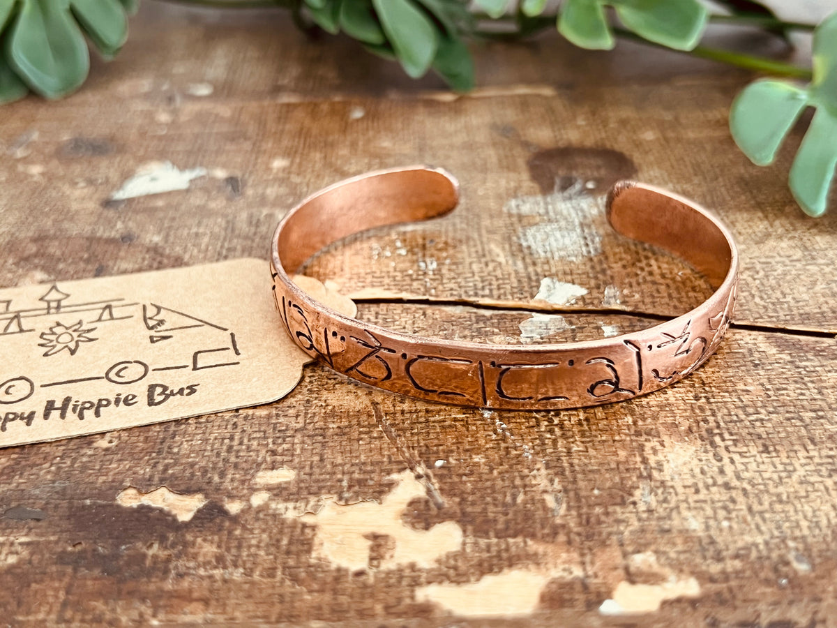 Handcrafted Solid Copper Tibetan Mantra Cuff Bracelet - Mindful Bracelet