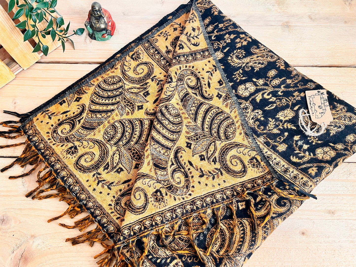 Handmade black Gold boho blanket throw home decor 