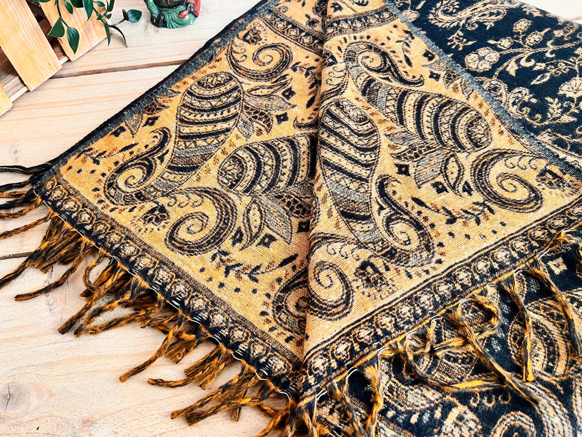 Handmade Bohemian Black Gold Blanket Scarf Sofa Throw