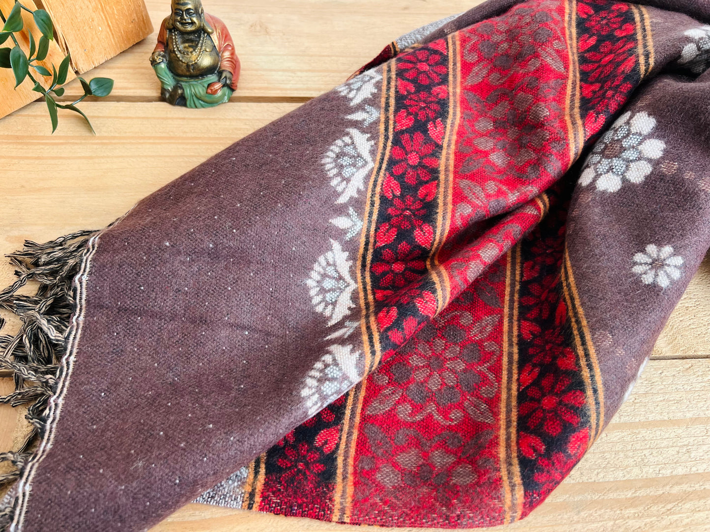 Handwoven Brown & Red Boho Throw Blanket – Recycled Cotton