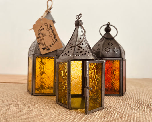 Handmade Fair Trade Ethically Sourced Bohemian Moroccan Style Lantern T Light Holder Set Of Three Yellow Orange 