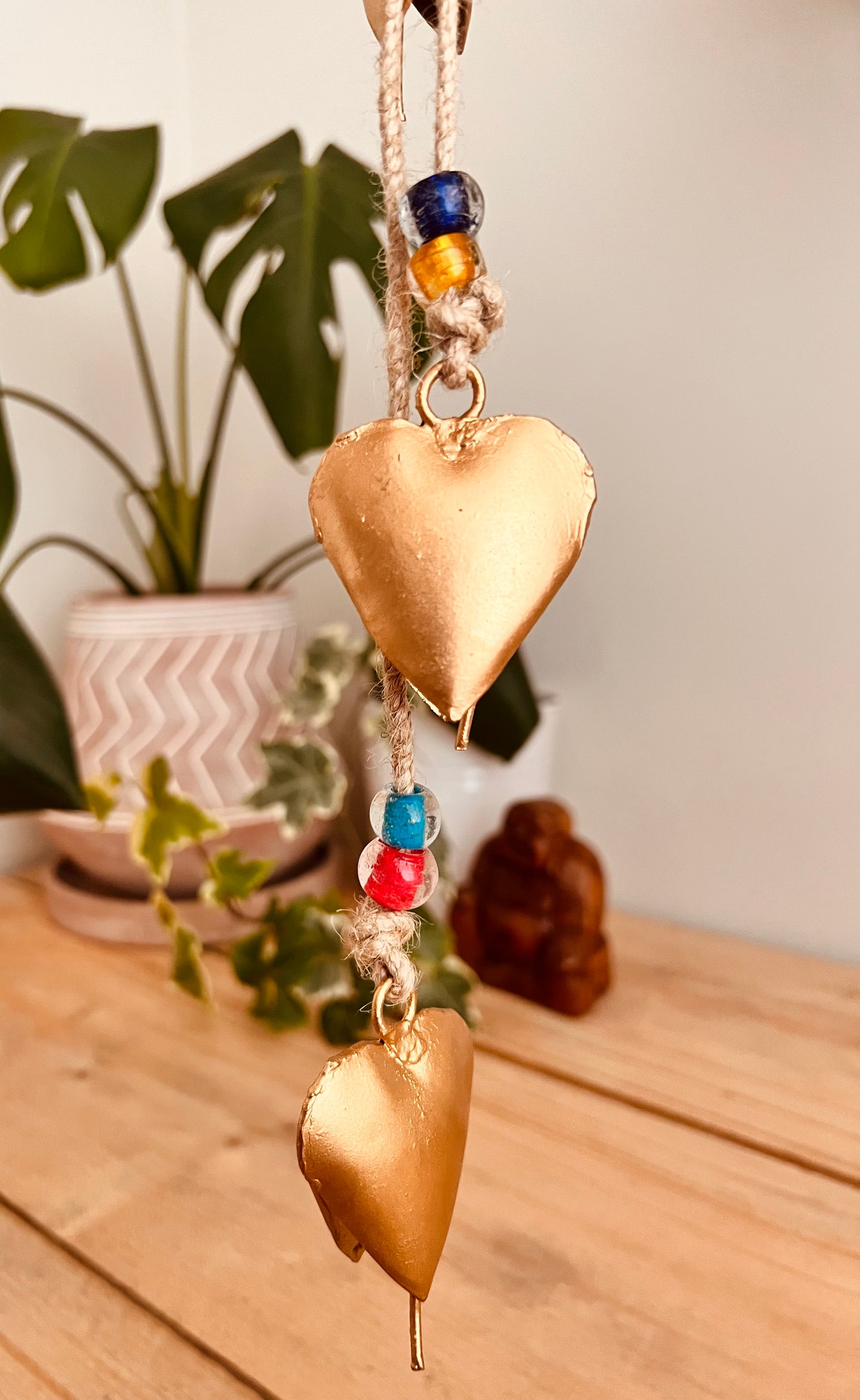 Handmade Fair Trade Golf Heart Windchime Bells Recycled Metal Glads Beads Boho Hippie Bohemian 