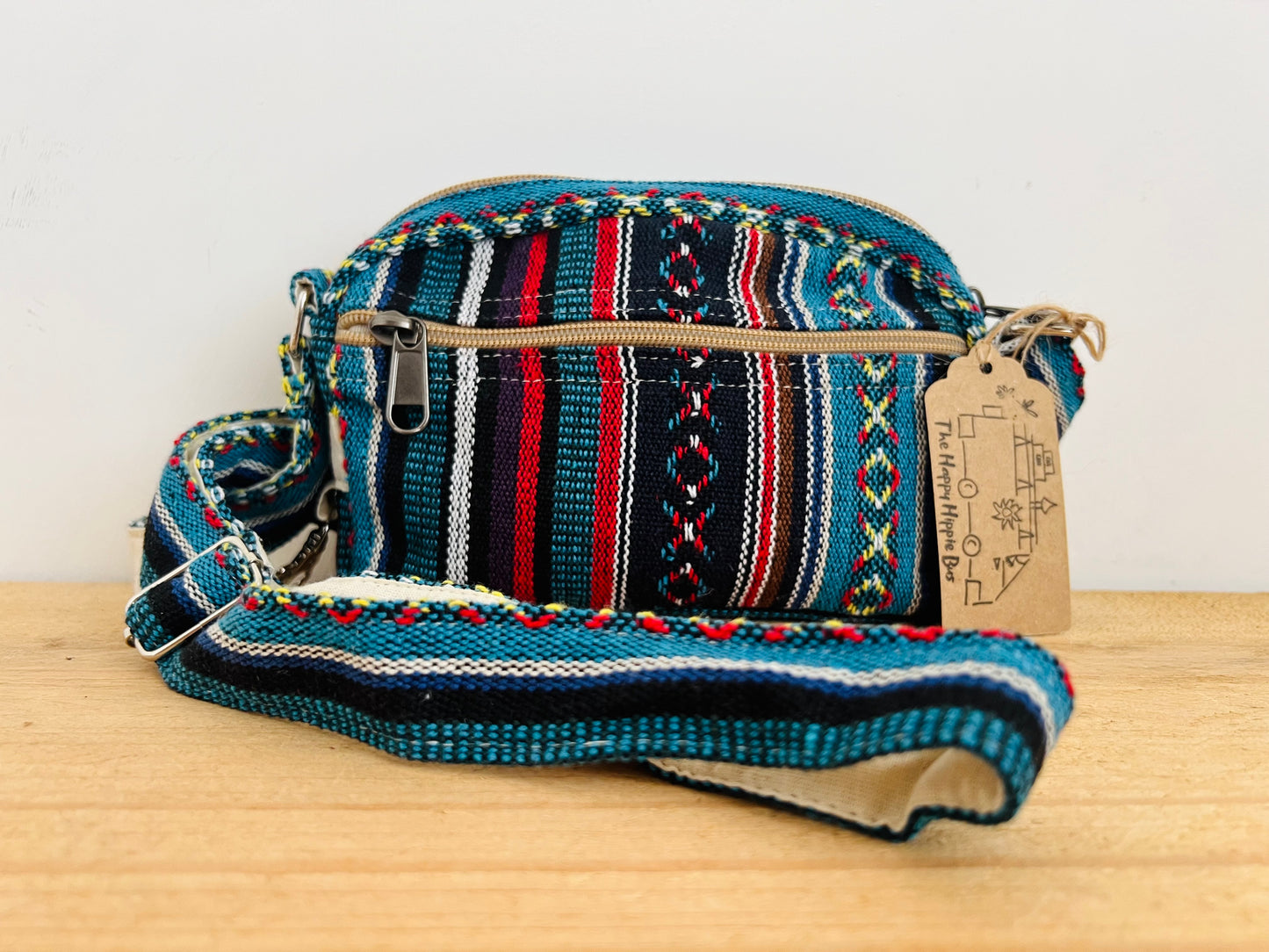 Handmade Fair Trade Ethical Bohemian Stripped Hippie Shoulder Bag Blue