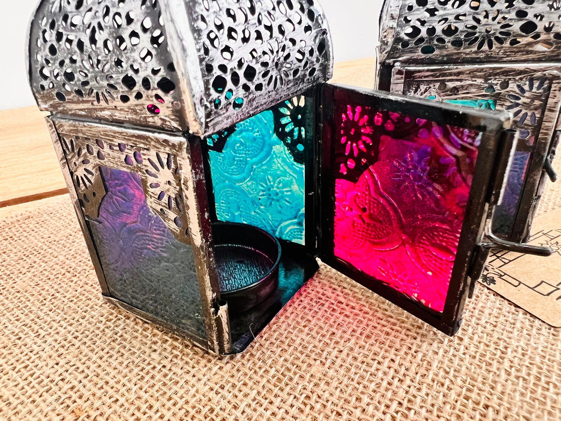 Handmade Fair Trade Ethically Sourced Recycled Boho Hippie Mini Cute Lantern Silver Pink Blue 