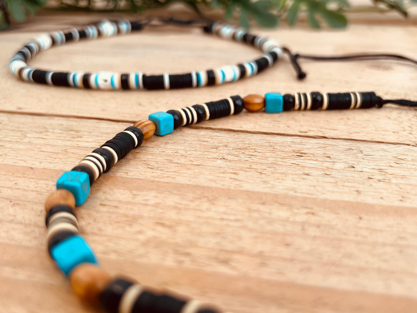 Handcrafted Beaded Surfer Necklace - Adjustable Cord Choker