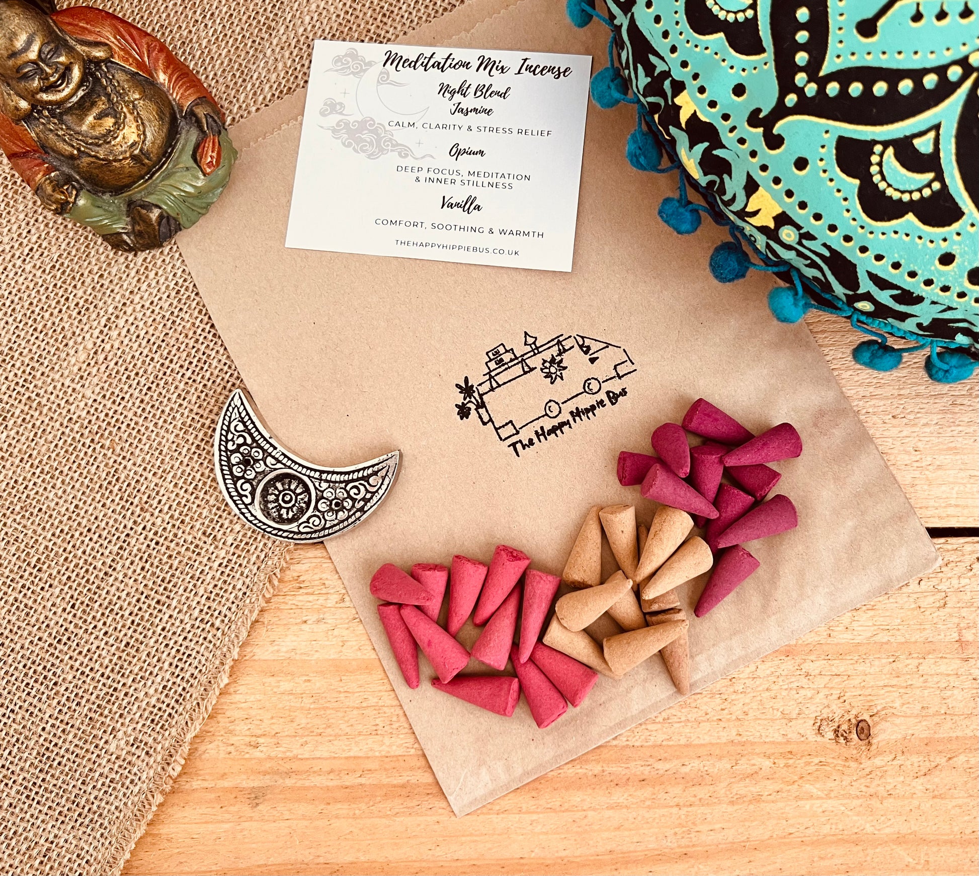 Night Meditation Incense Cones a complementary duo for mindful routines. Night Jasmine, Vanilla & Opium uplifting & calming and grounding incense. Perfect for evening stillness, yoga, and sleep rituals.