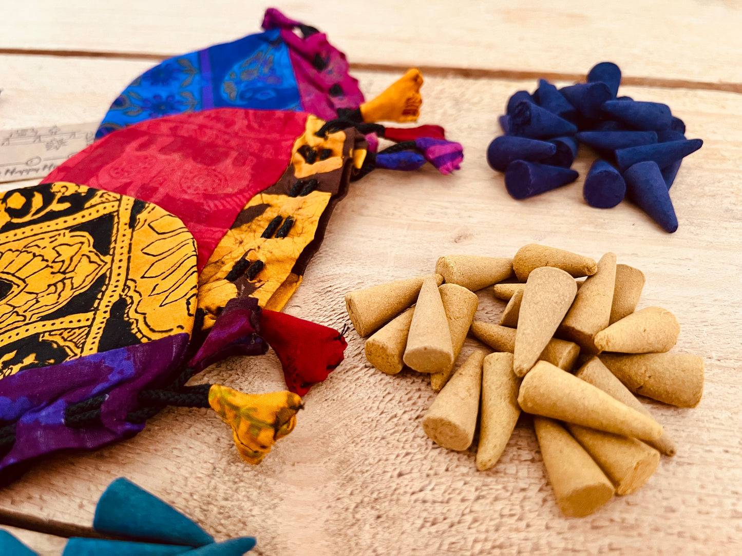 Incense Cones in Recycled Sari Fabric Bag