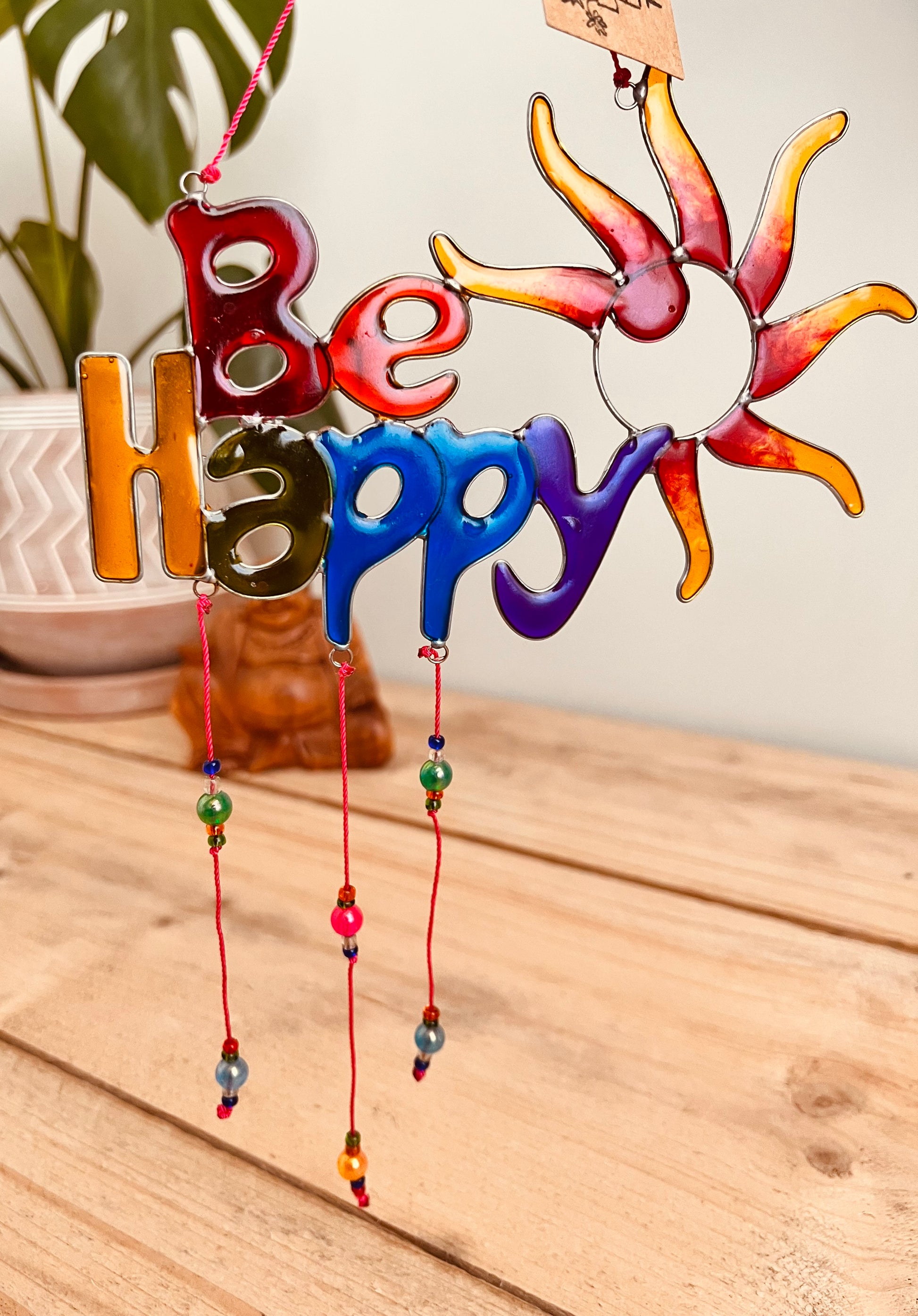 Handmade Fair Trade Be Happy Positive Rainbow Sun catcher Boho & Hippie Window Decor  