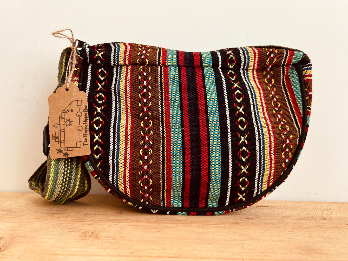 Boho Crescent Moon Striped Mini Shoulder Bag