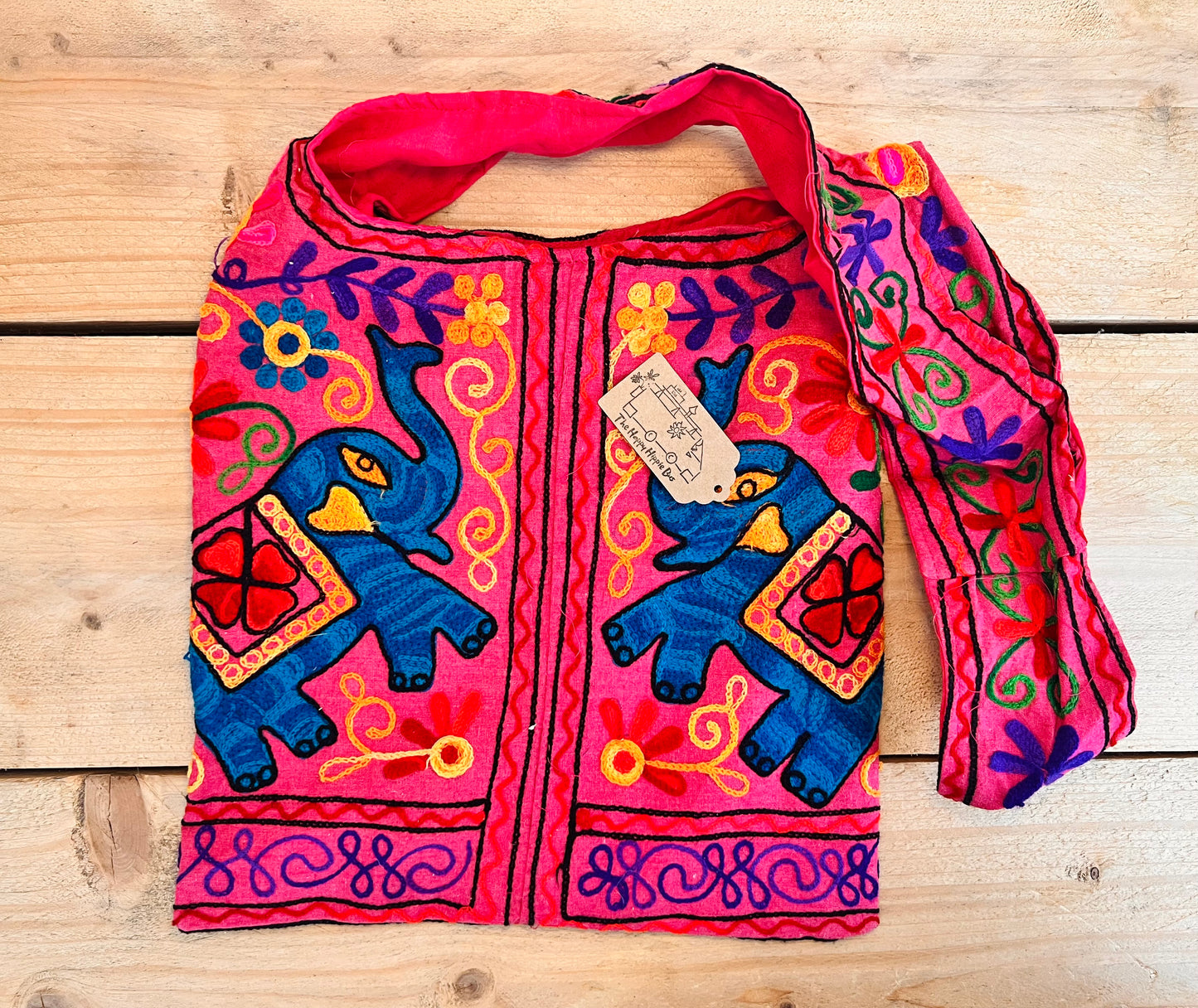 Hand Embroidered Elephant Shoulder Bag Pink & Purple