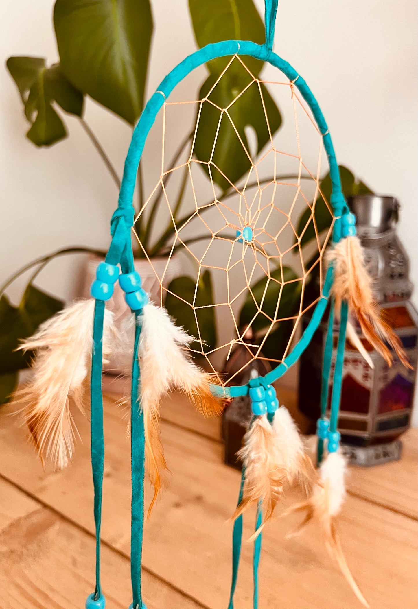 Turquoise teal handmade fair trade ethically sourced dream catcher natural feather dreamcatcher boho hippie bohemian home decor hanging dream catcher