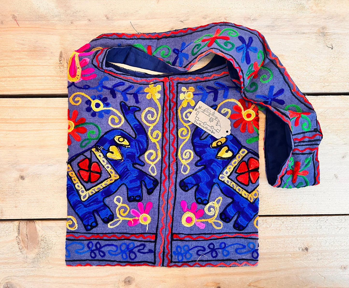 Hand Embroidered Elephant Shoulder Bag Pink & Purple
