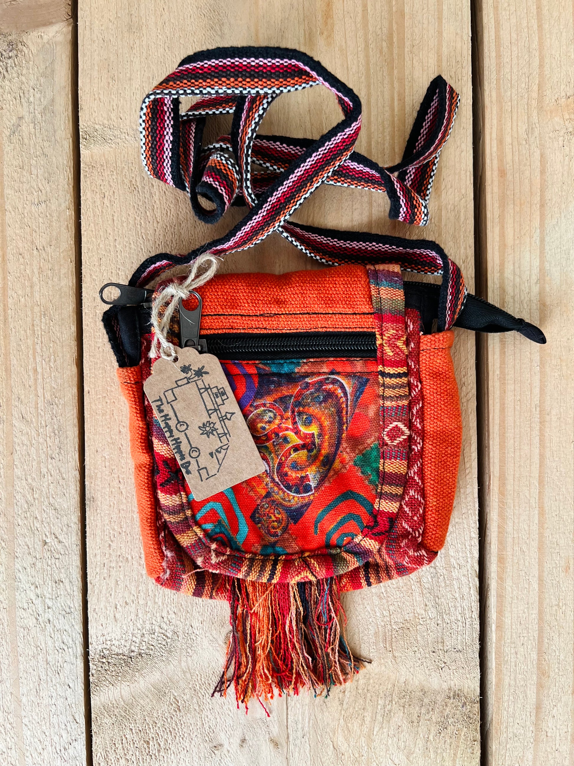 Handmade & Fair Trade Hippie Bohemian Passport Shoulder Bag Festival Beach Bag Orange