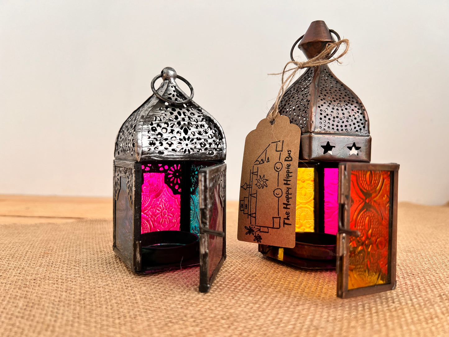 Pink & Yellow Moroccan Style Lantern - T-Light Holder