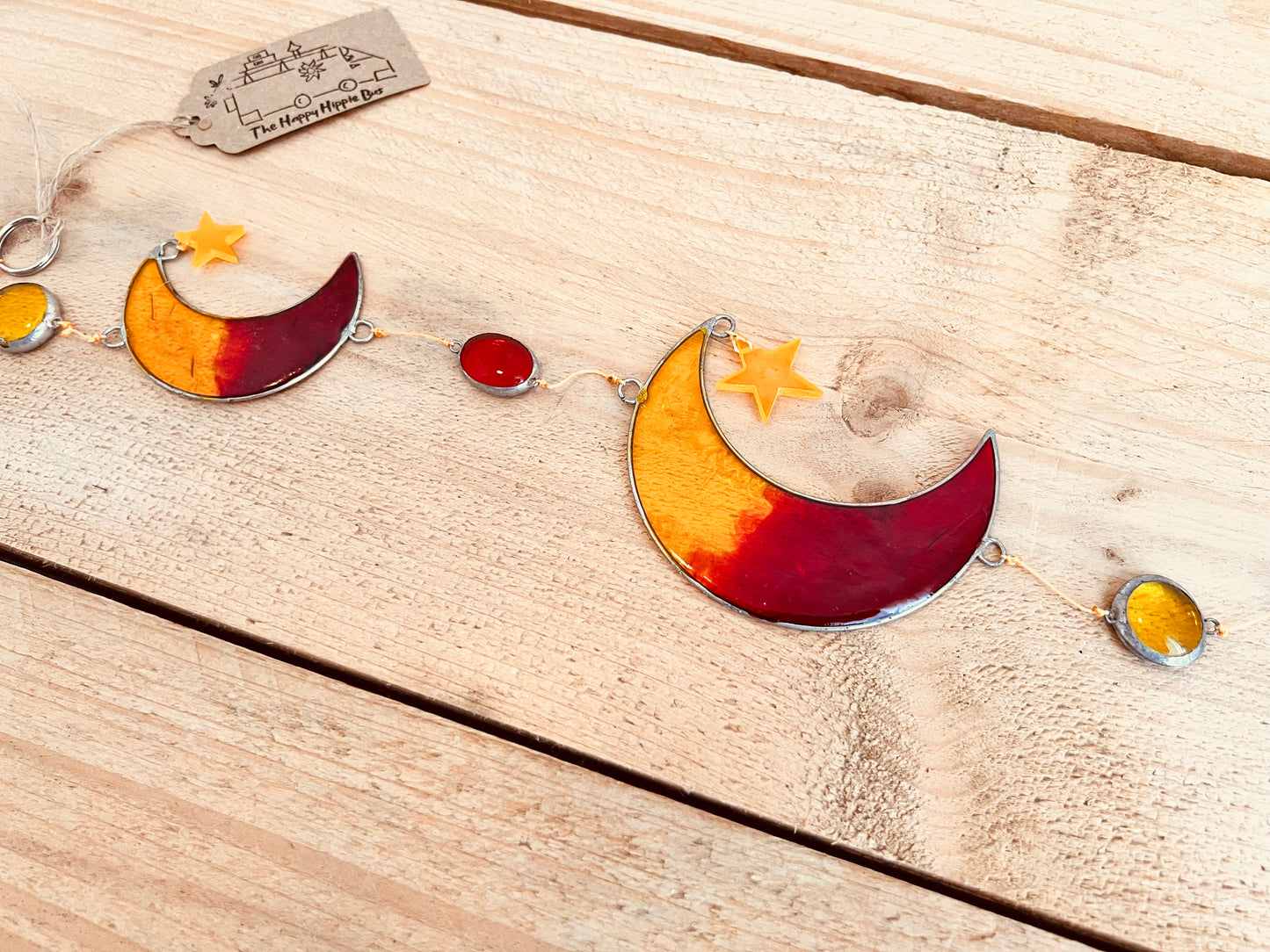 Handmade Celestial Resin Suncatcher - Sunset Orange Stained Glass Effect