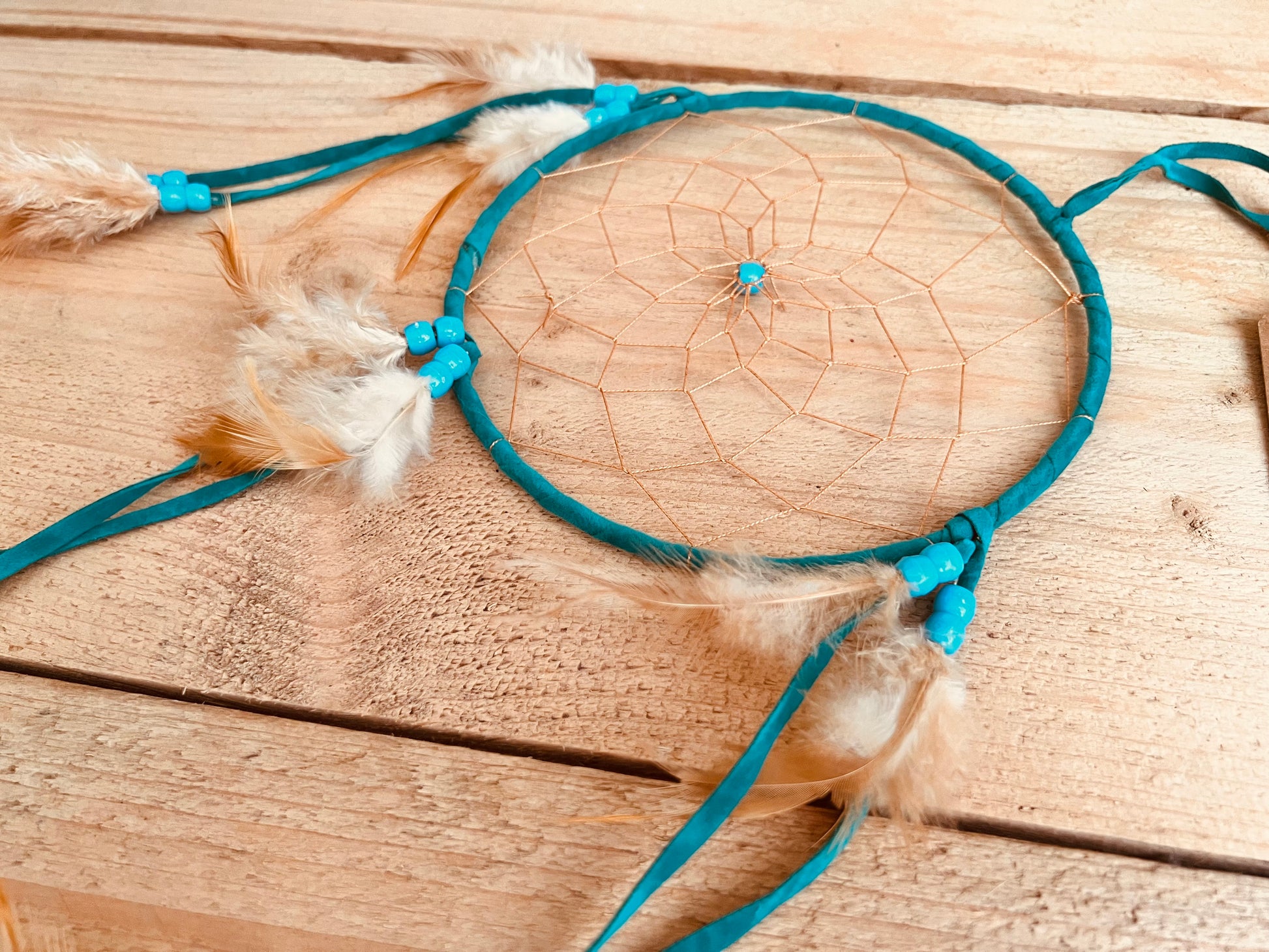 Turquoise teal handmade fair trade ethically sourced dream catcher natural feather dreamcatcher boho hippie bohemian home decor hanging dream catcher