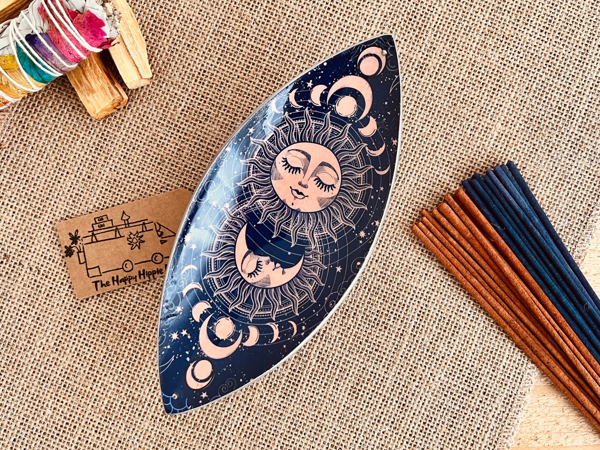 Handmade Fair Trade Ethically Sourced Bohemian Hippie Incense Holder Moon & Sun Design 