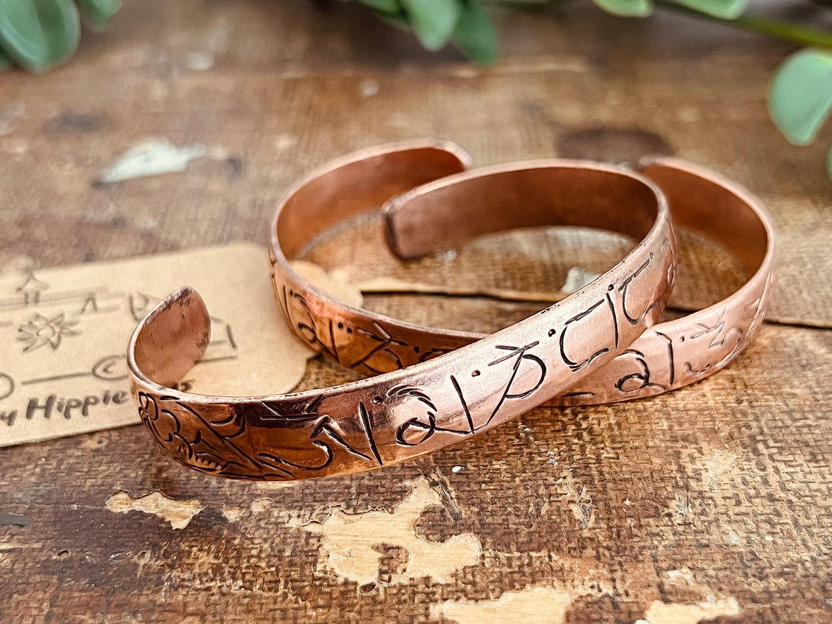 Handcrafted Solid Copper Tibetan Mantra Cuff Bracelet - Mindful Bracelet
