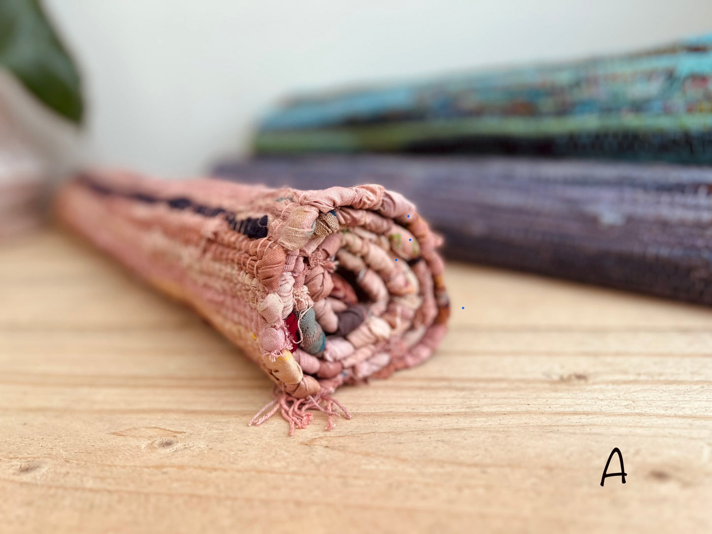 Handmade,Fair Trade, Rag Rug, Dip Dyed, Indian Mat,Pink