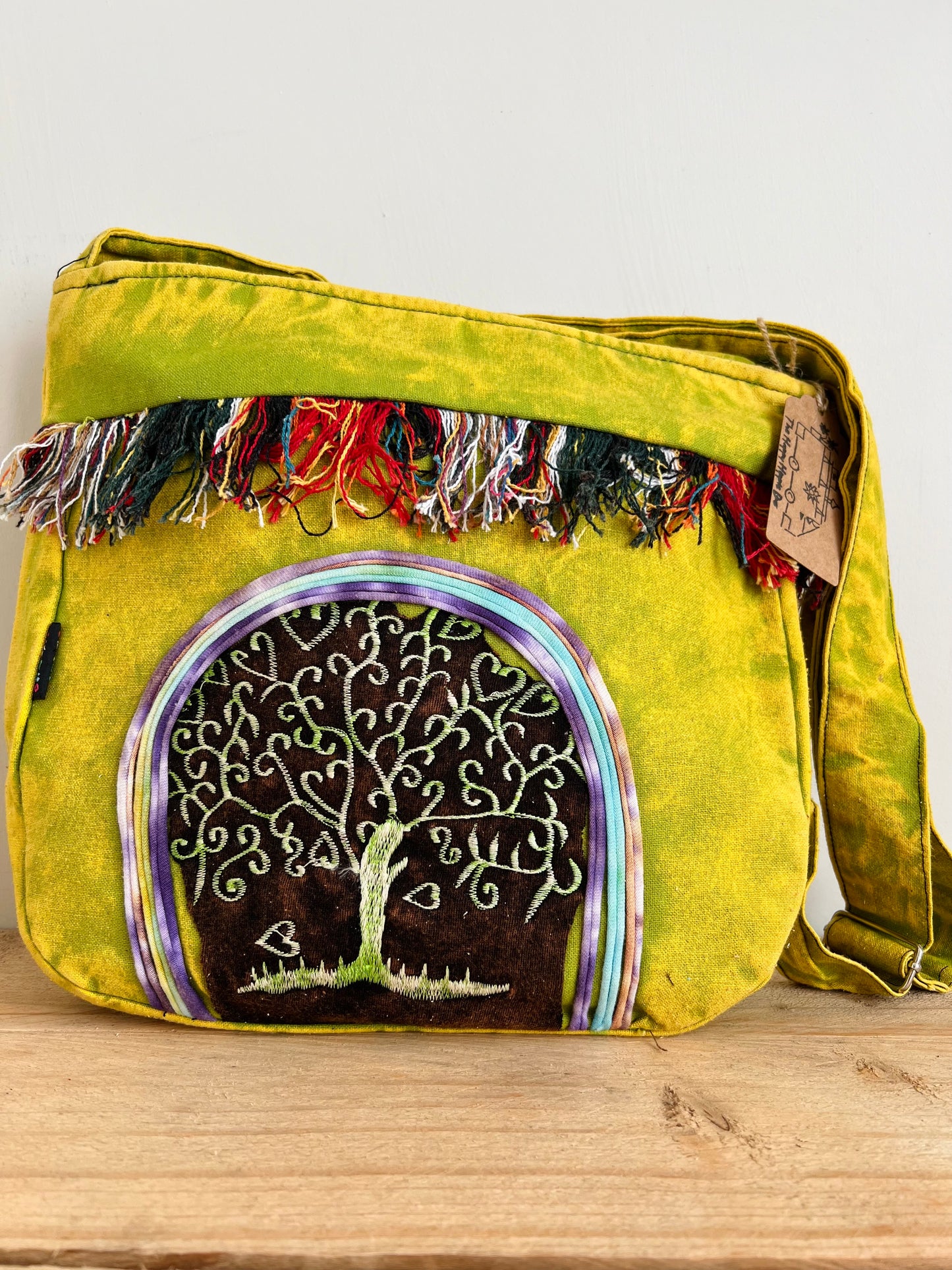 Handmade Fair Trade Stone Washed Hippie Bohemian Tree Of LIfe Shoulder Bag IN Black, Blue, Pink, Purple, Violet & Green