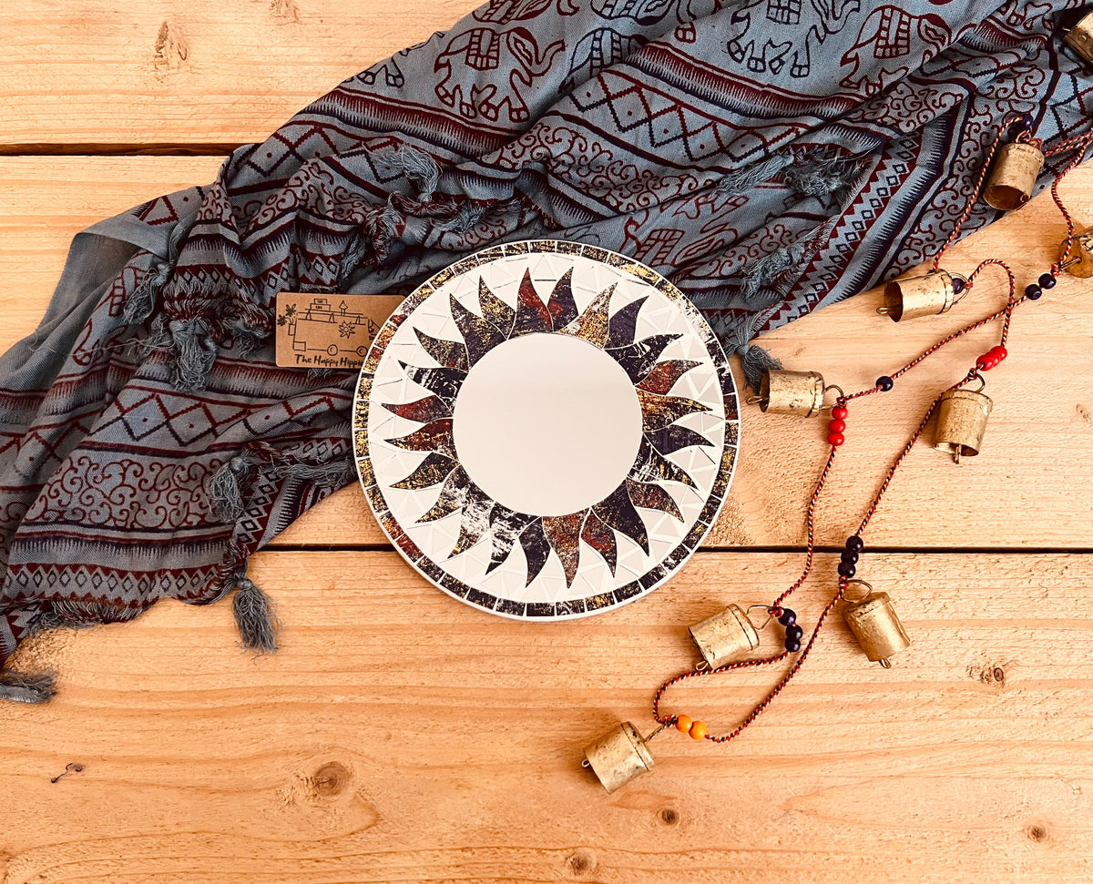 Mosaic Celestial Sun Mirror - Boho Bronze