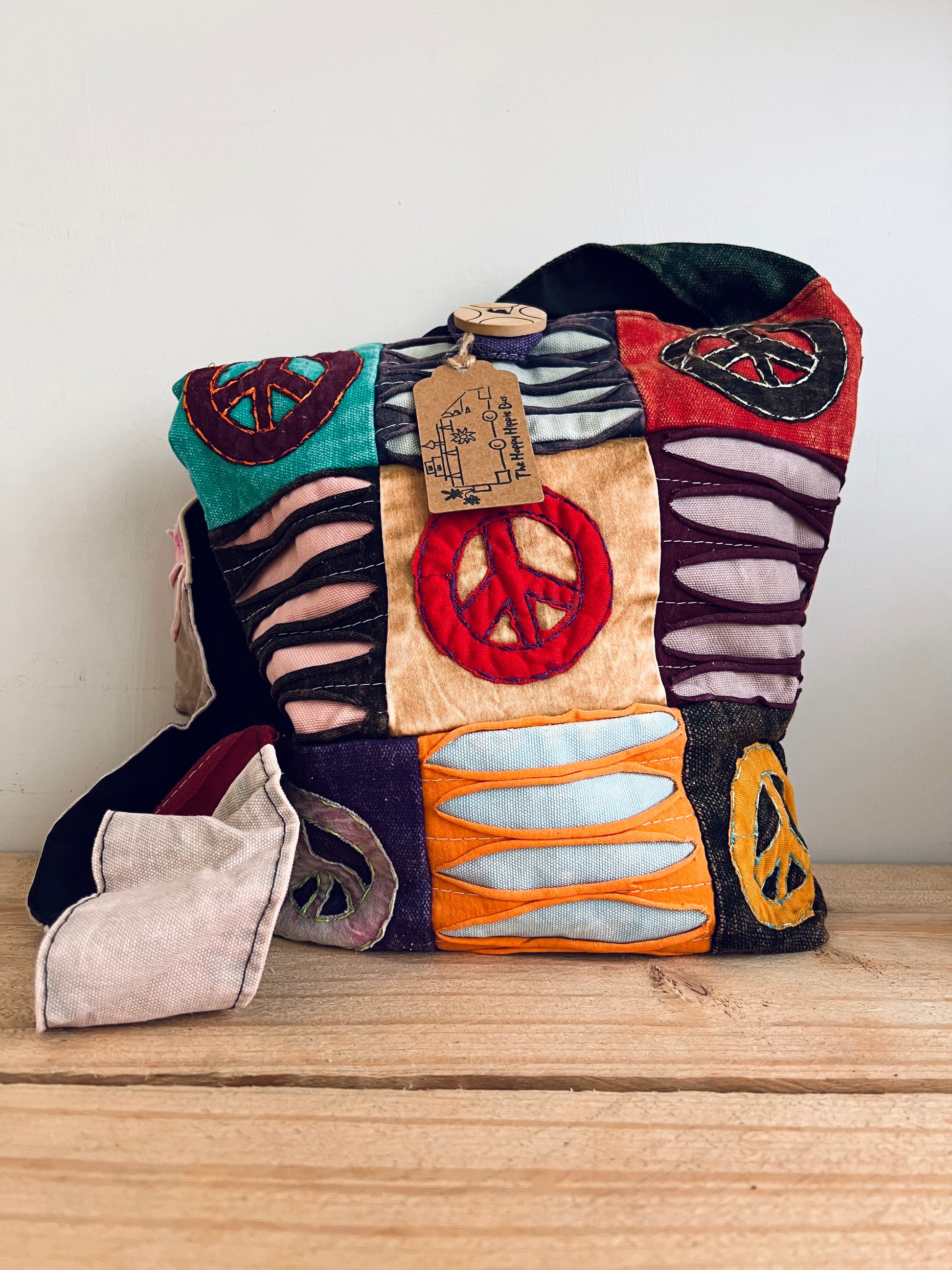 Handmade Fair Trade Ethically Sourced Peace Sign Multi Colour Hippie Bohemian Shoulder Bag Patchwork