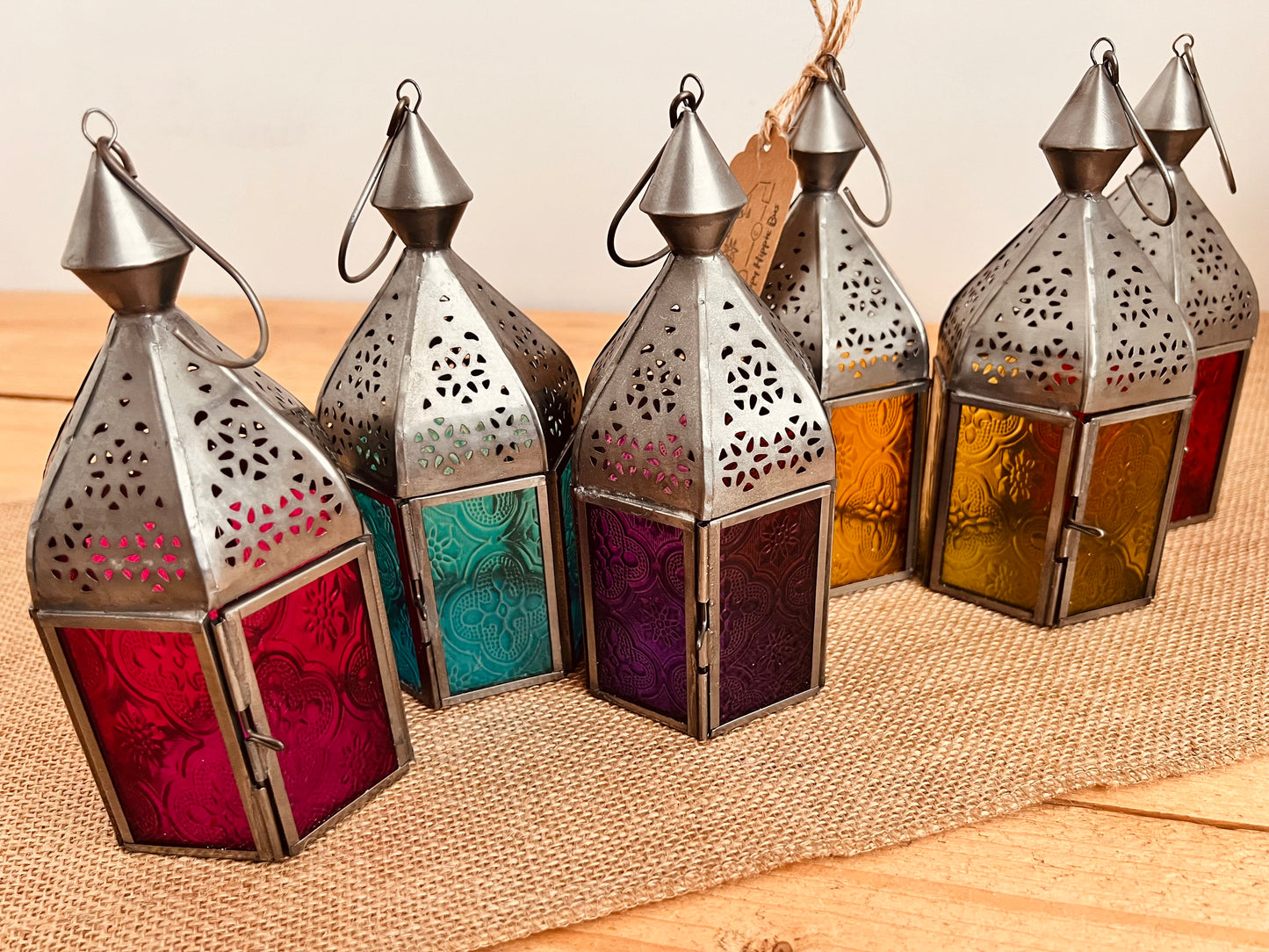 Handmade Fair Trade Ethicallt Sourced Bohemian T Light Holders Moroccan Style Lanterns Hippie Decor Blue Yellow Purple Blie Pink Red Green Silver Small Gift Home 