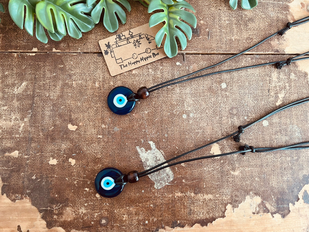 Handcrafted Glass Evil Eye Protection Pendant Cord Necklace