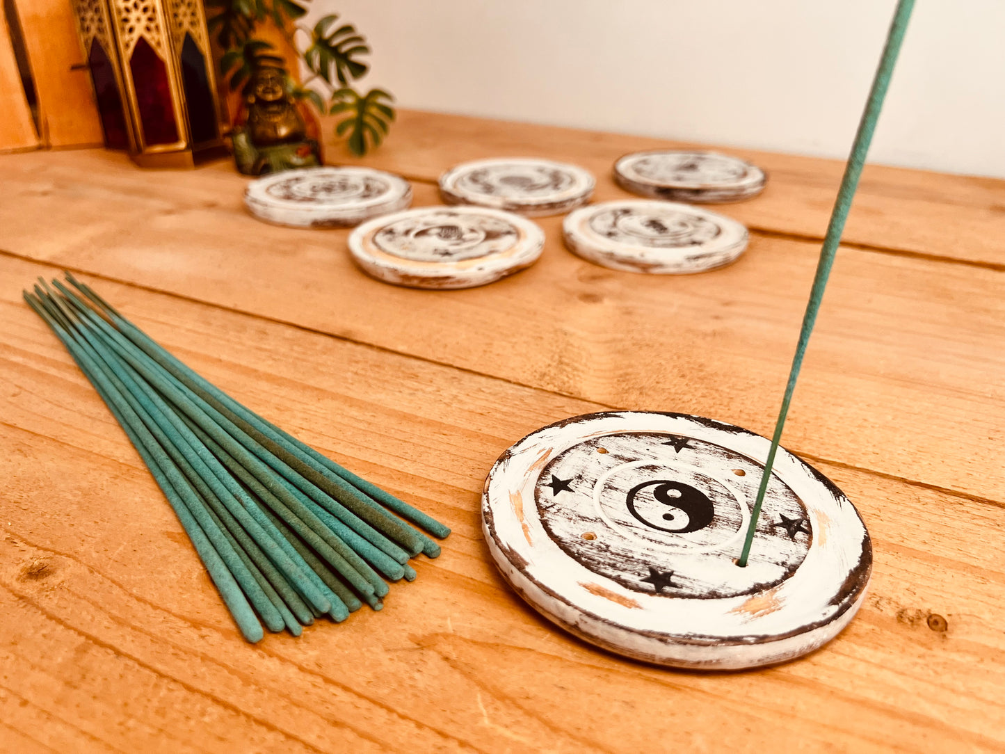 Round Incense Stick Holder Ash Catcher Mango Wood