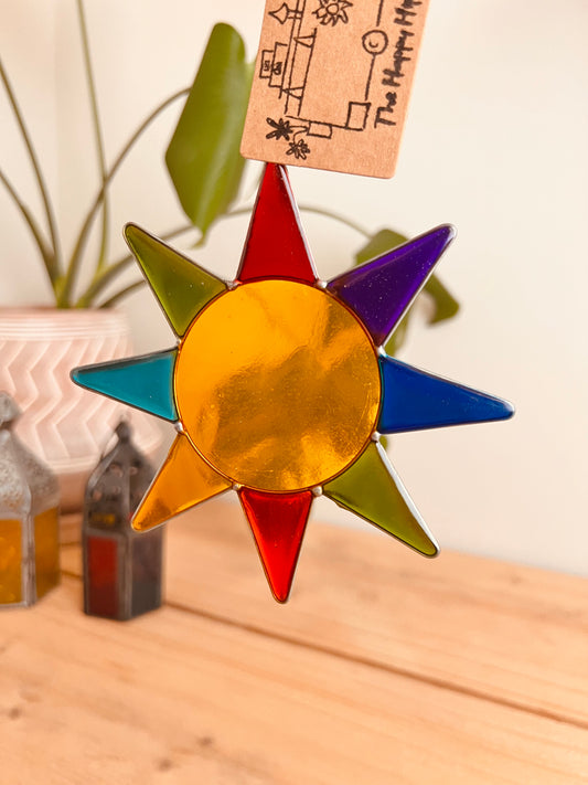 Handmade Sun Sunshine Mini Sun Catcher Stained Glass resin colourful window decor hanging decoration boho hippie home decor mini ethical fair trade sun catcher 