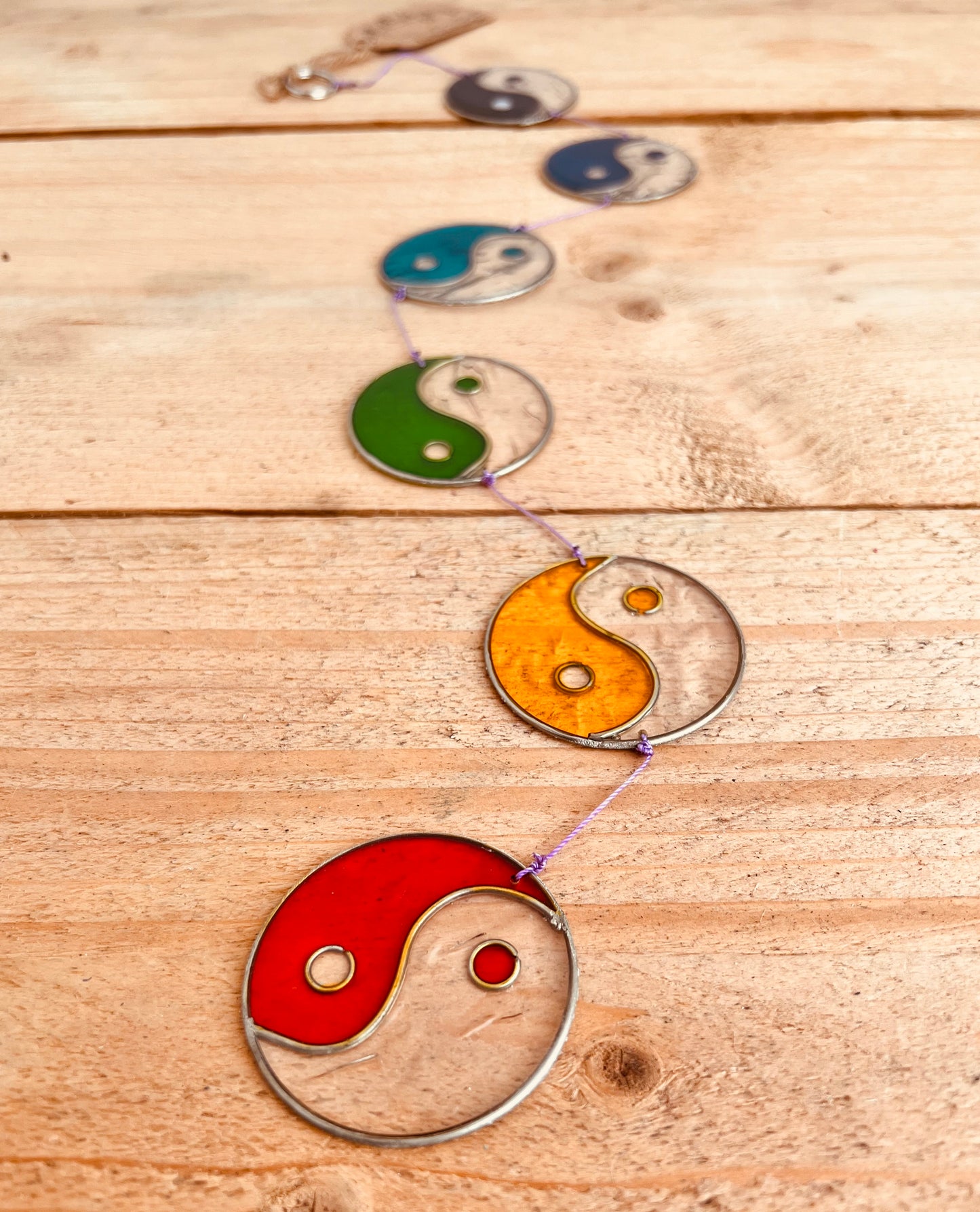 Colourful yin yang chakra sun catcher handmade in stained glass for spiritual window decor