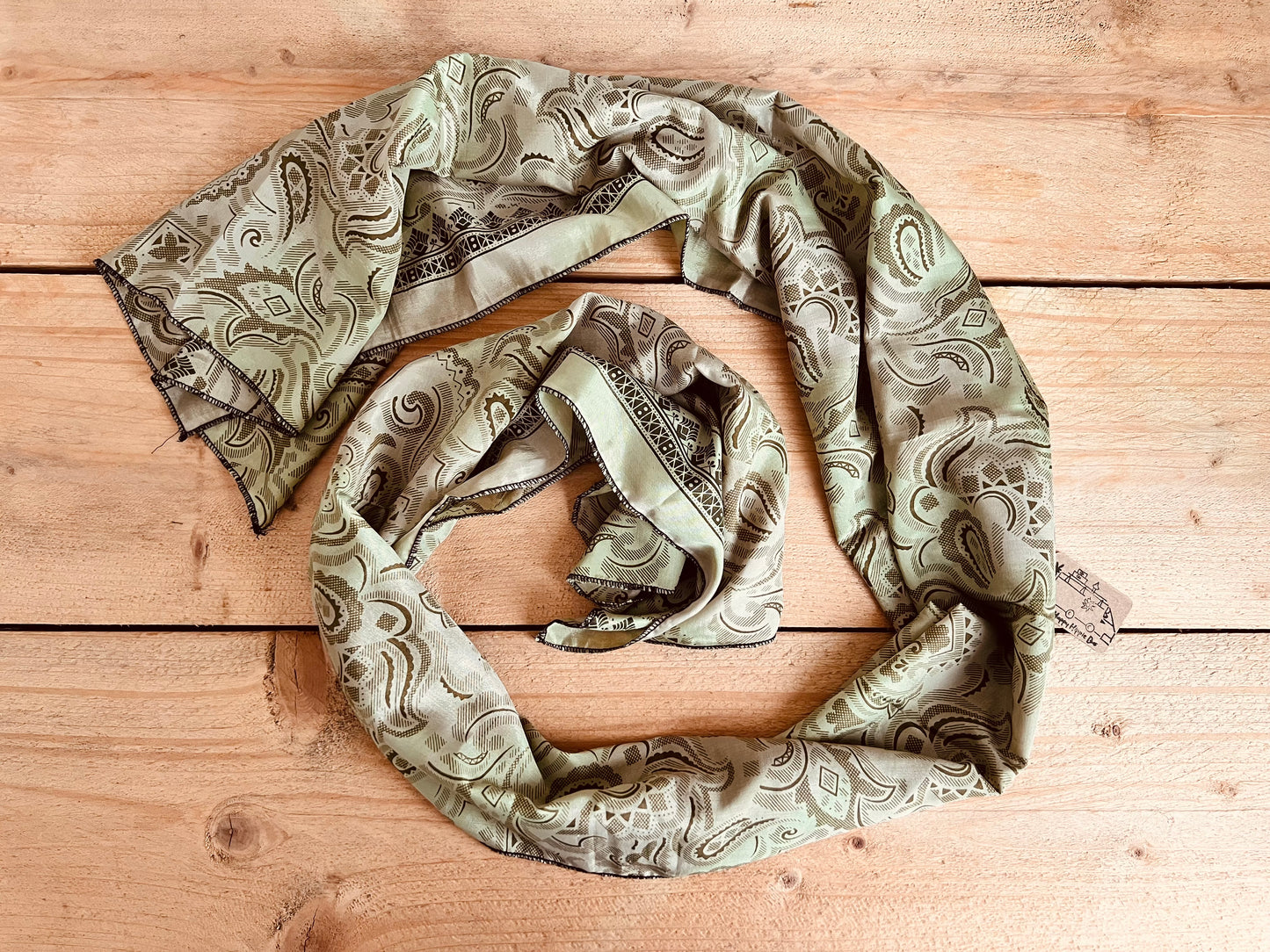 Large olive green Indian Sari silk scarf fair trade handmade ethically sourced boho hippie bohemian soft fabric colourful scarves 