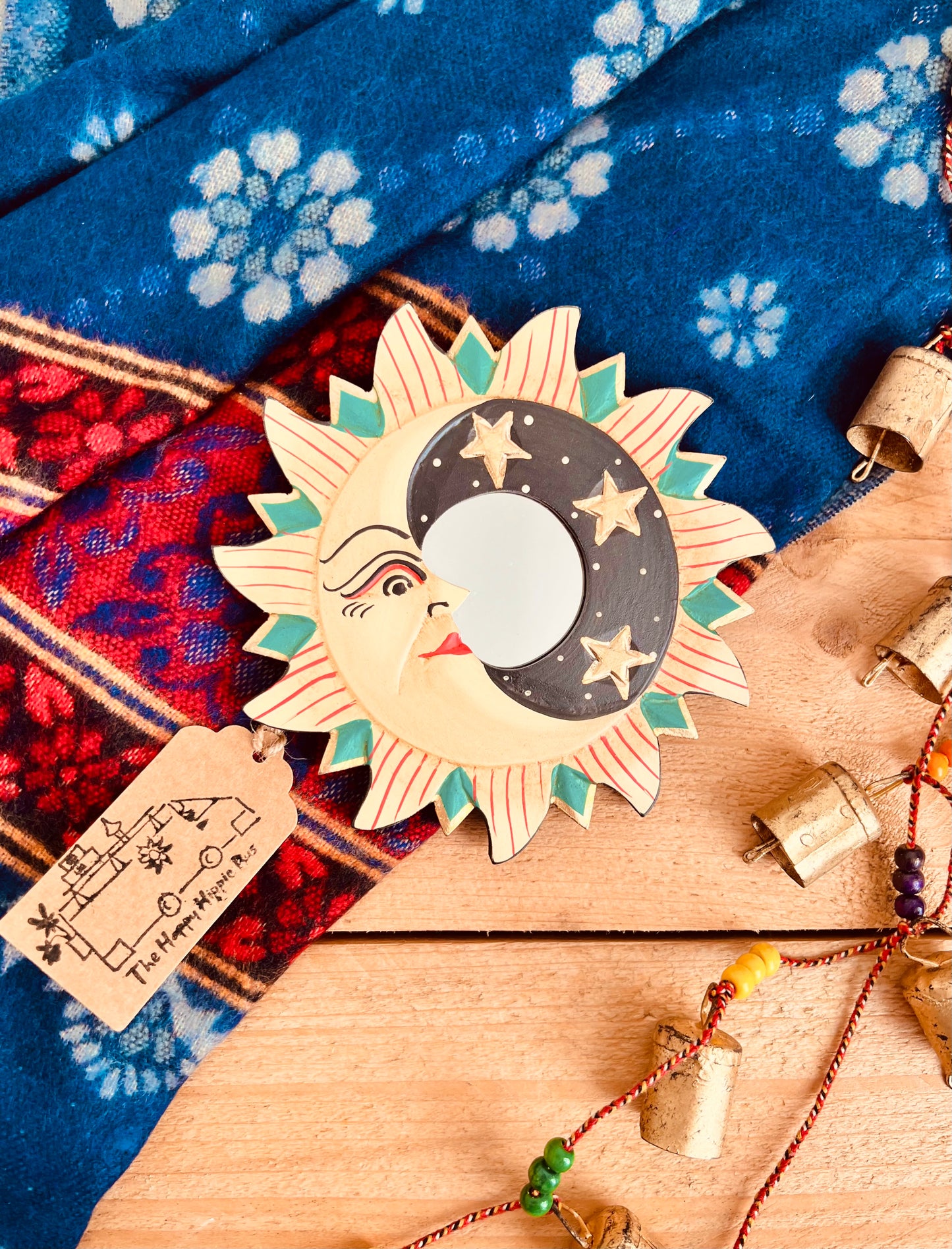 Set of Three Sun, Crescent Moon & Star Wooden Wall Mirrors