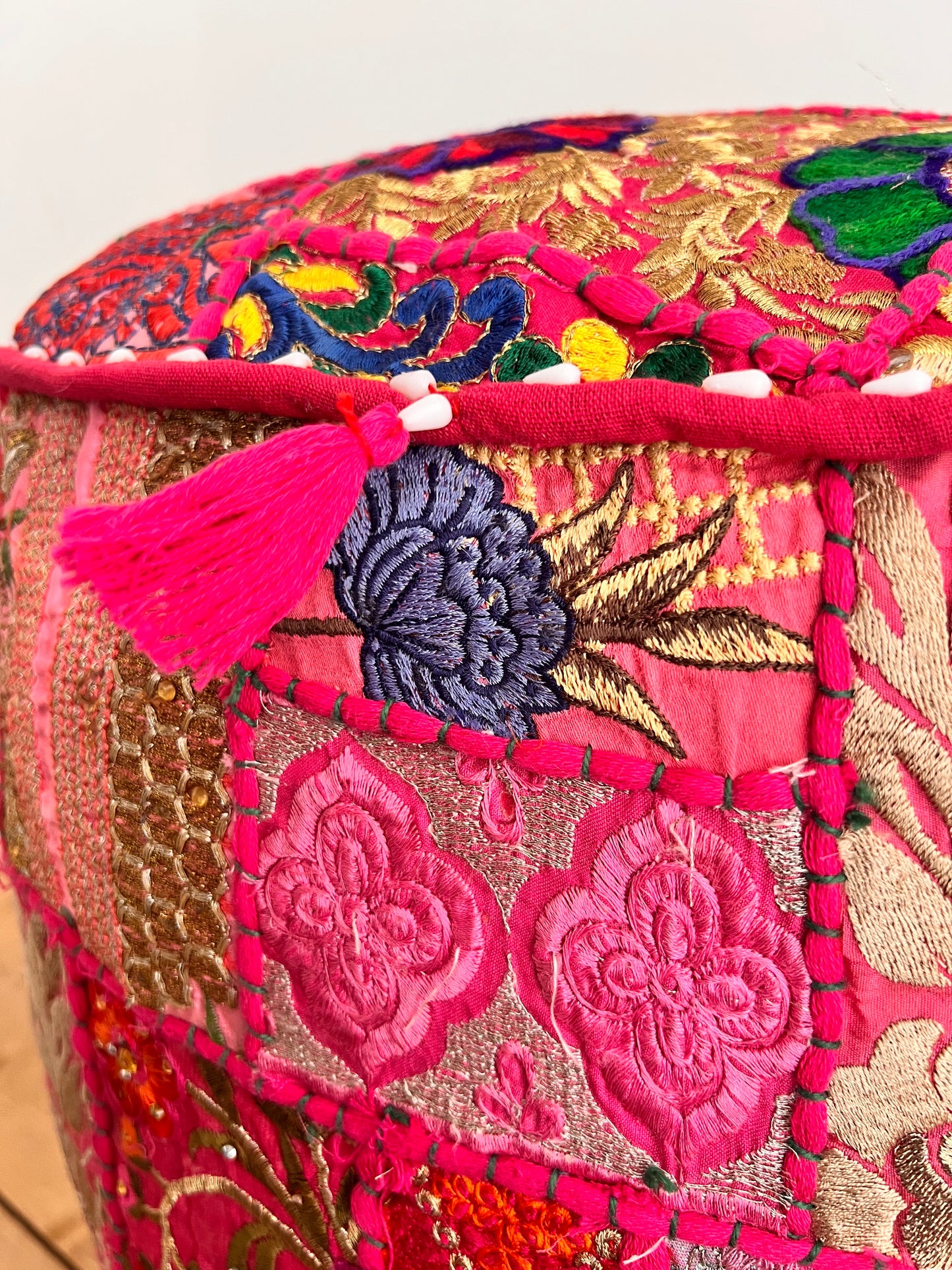 Handmade Indian Bright Pink Pouffe Seconds