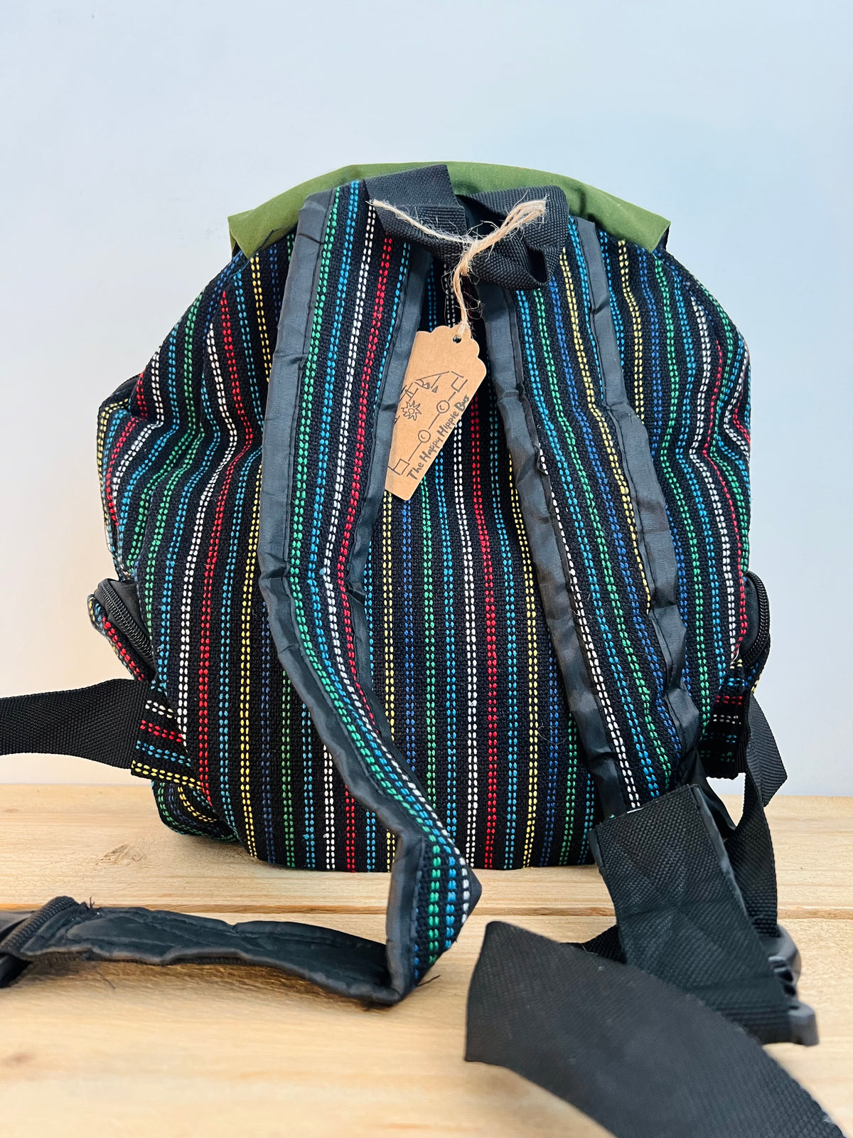 Crescent Moon Hand Printed Backpack Midnight Blue & Earth Green