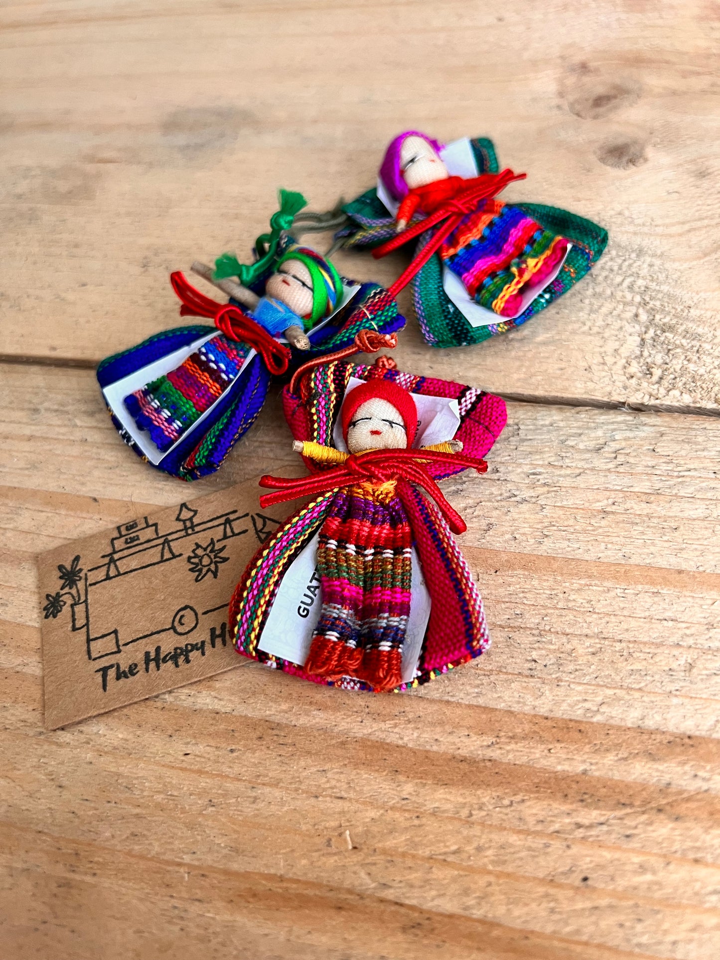 colourful handmade worry dolls