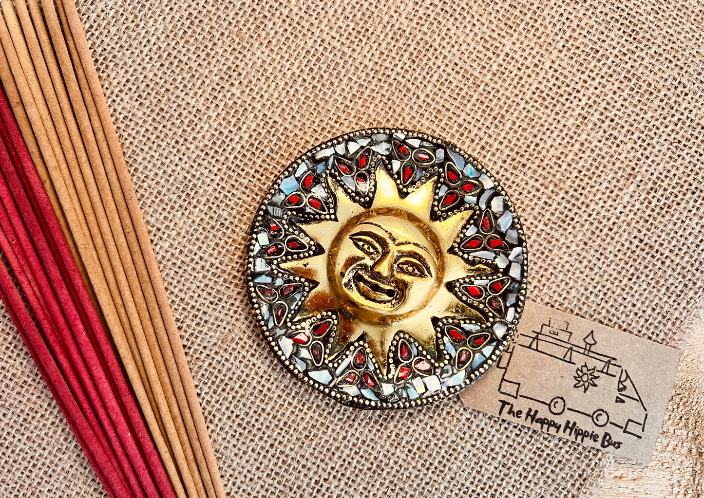 Smiling Gold Sun Incense Stick Holder Ash Catcher