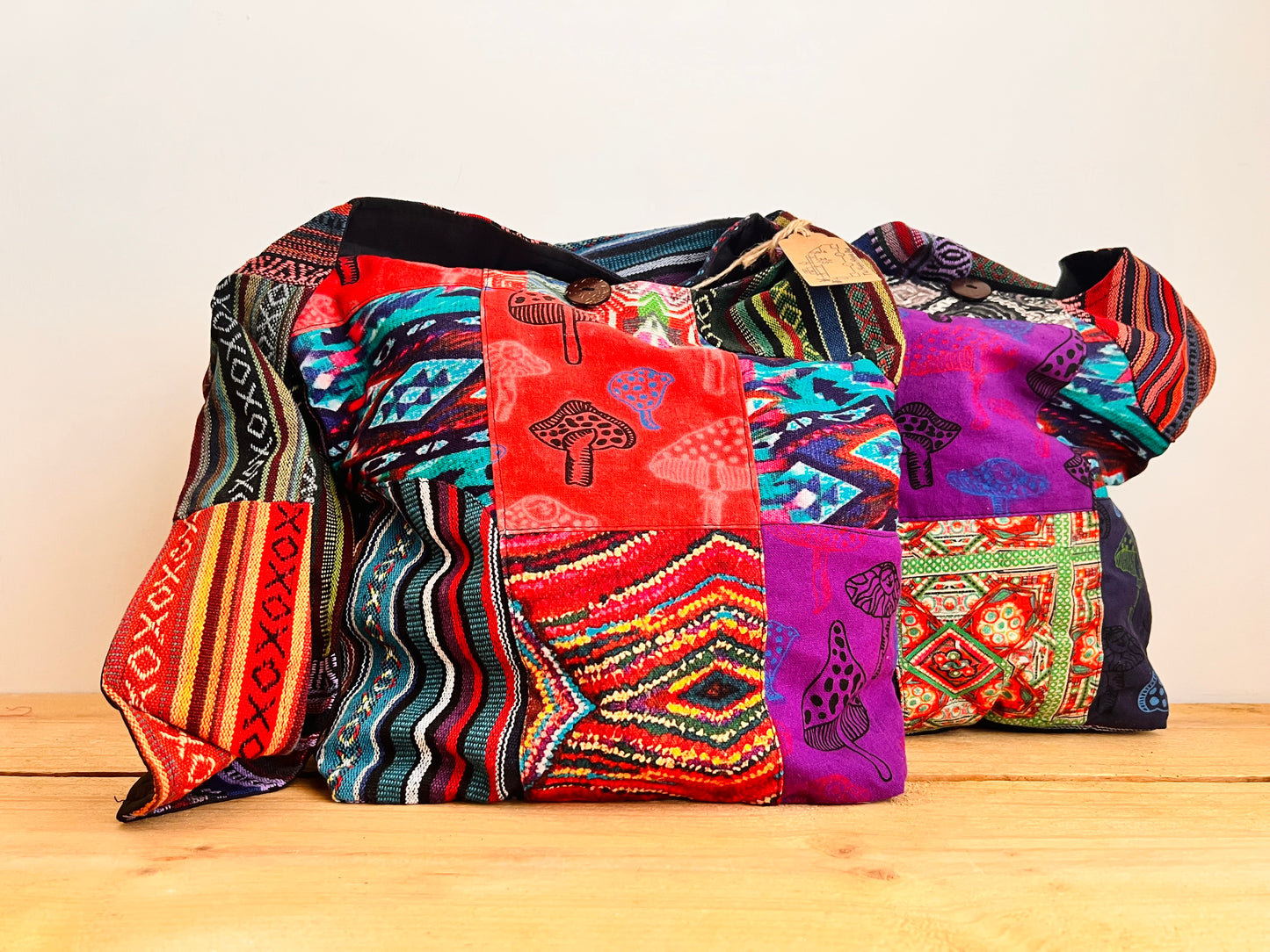 Gheri Patchwork Bohemian Hippie Shoulder Bag Mushroom Design