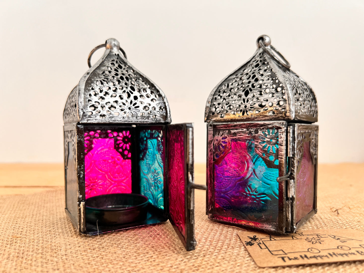 Handmade Fair Trade Ethically Sourced Recycled Boho Hippie Mini Cute Lantern Silver Pink Blue 